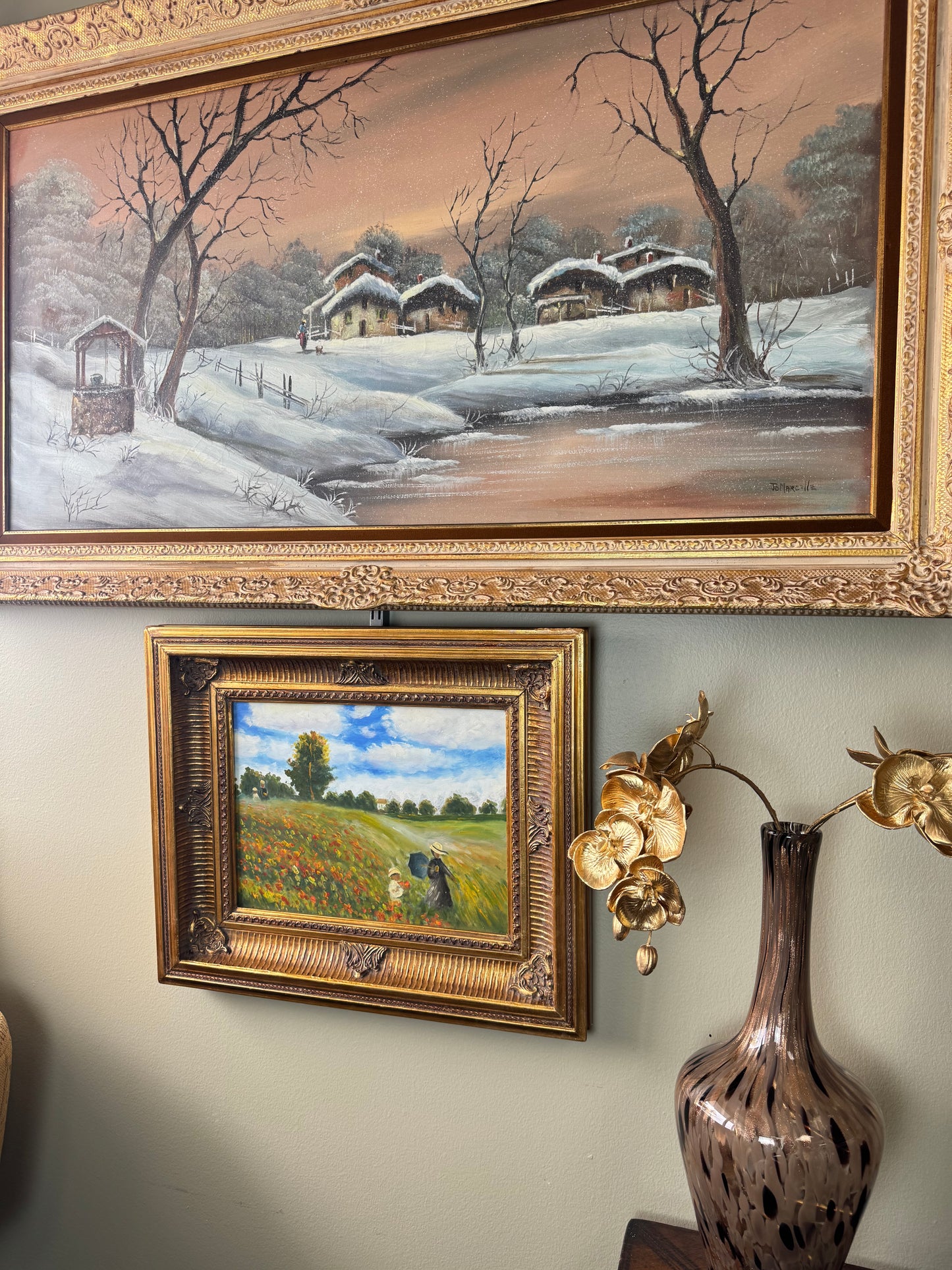 Claude Monet “Poppies, near Argenteuil” Framed Oil Painting Reproduction – Ornate Gold Frame