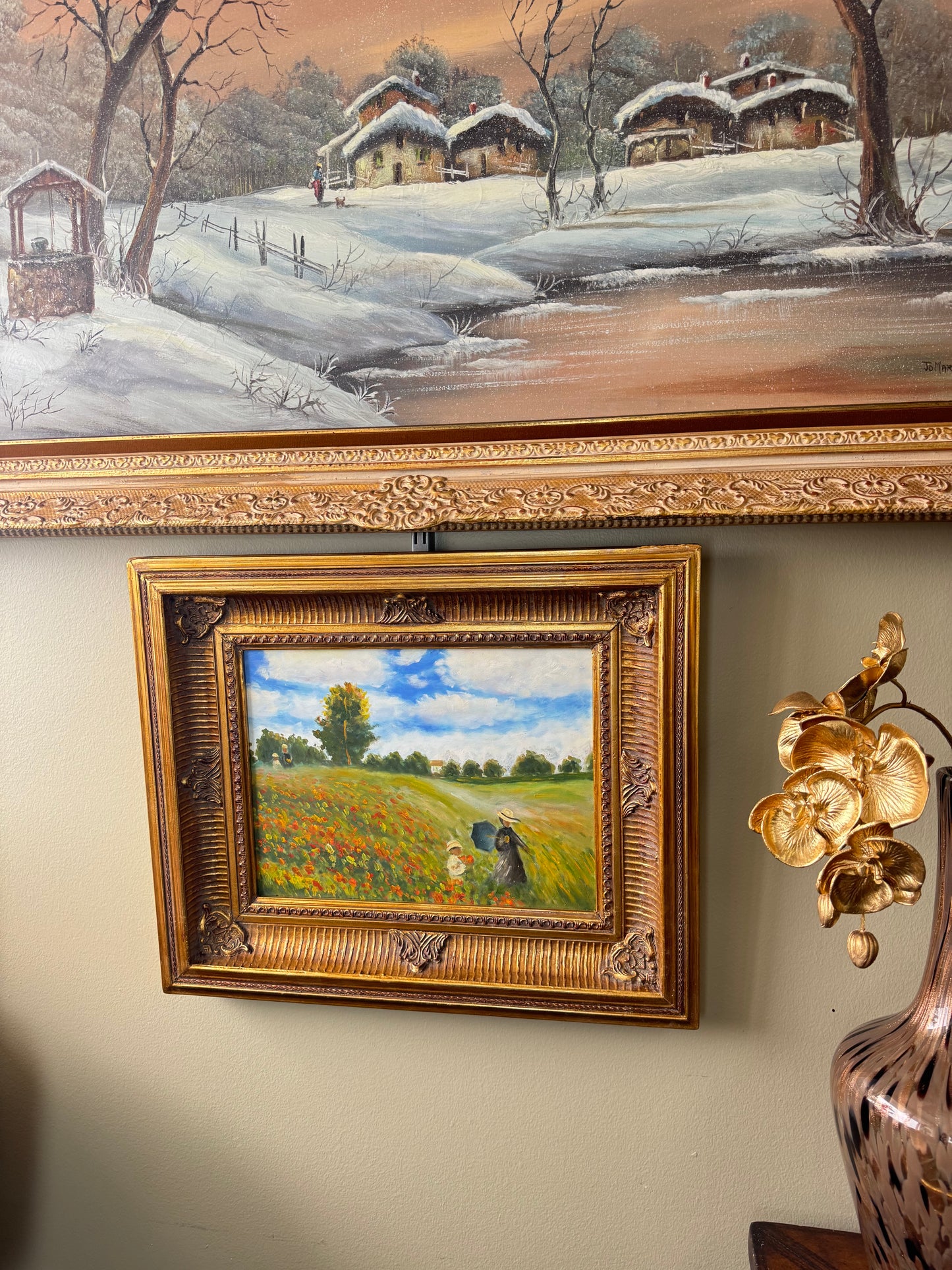 Claude Monet “Poppies, near Argenteuil” Framed Oil Painting Reproduction – Ornate Gold Frame