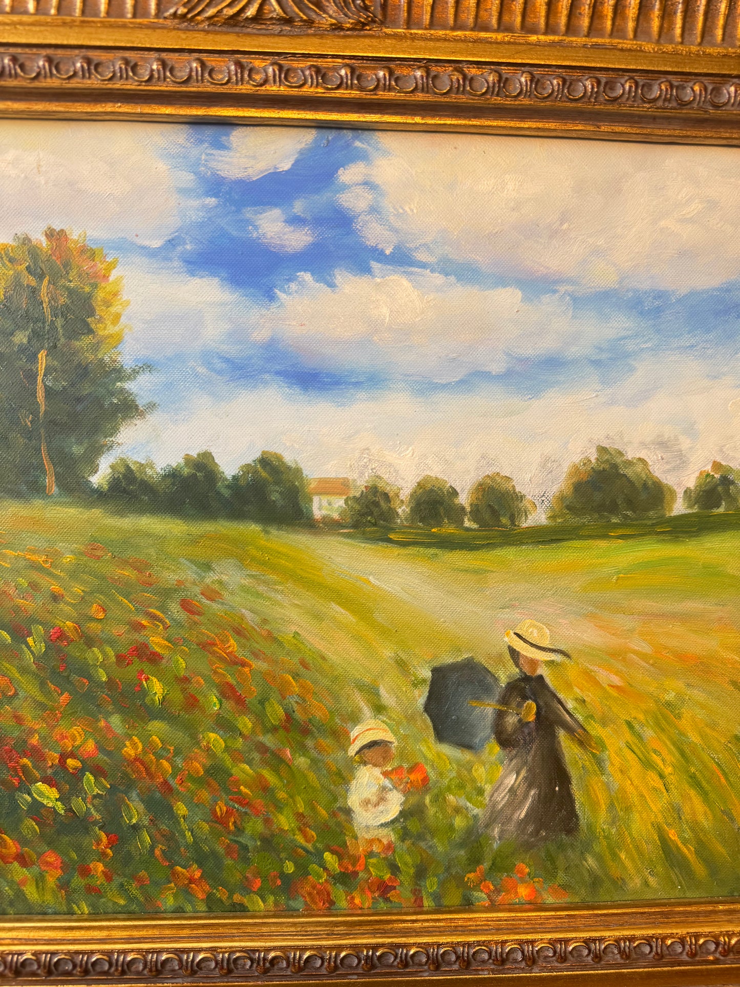 Claude Monet “Poppies, near Argenteuil” Framed Oil Painting Reproduction – Ornate Gold Frame