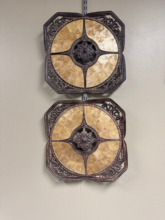 Set of 2 Ornate Wall Medallion Decor Panel with Golden Inlay, Vintage Style Architectural Wall Art