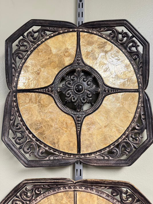 Set of 2 Ornate Wall Medallion Decor Panel with Golden Inlay, Vintage Style Architectural Wall Art
