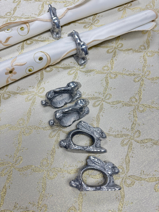 Set of 6 Silver Bunny Napkin Rings Rabbit Table Decor Spring Easter Dining Napkin Holders Vintage Style