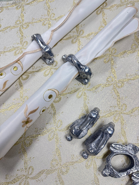 Set of 6 Silver Bunny Napkin Rings Rabbit Table Decor Spring Easter Dining Napkin Holders Vintage Style