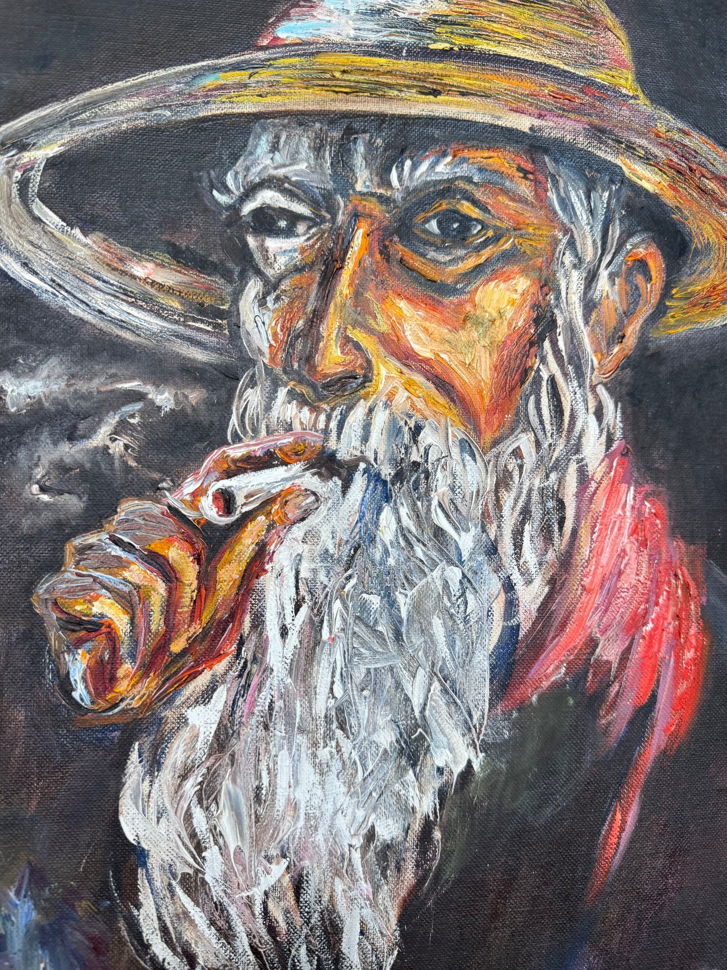 "The Smoker Man " – Original 1972 Oil Painting, Signed “Paula Nadler”, Framed Expressionist Portrait
