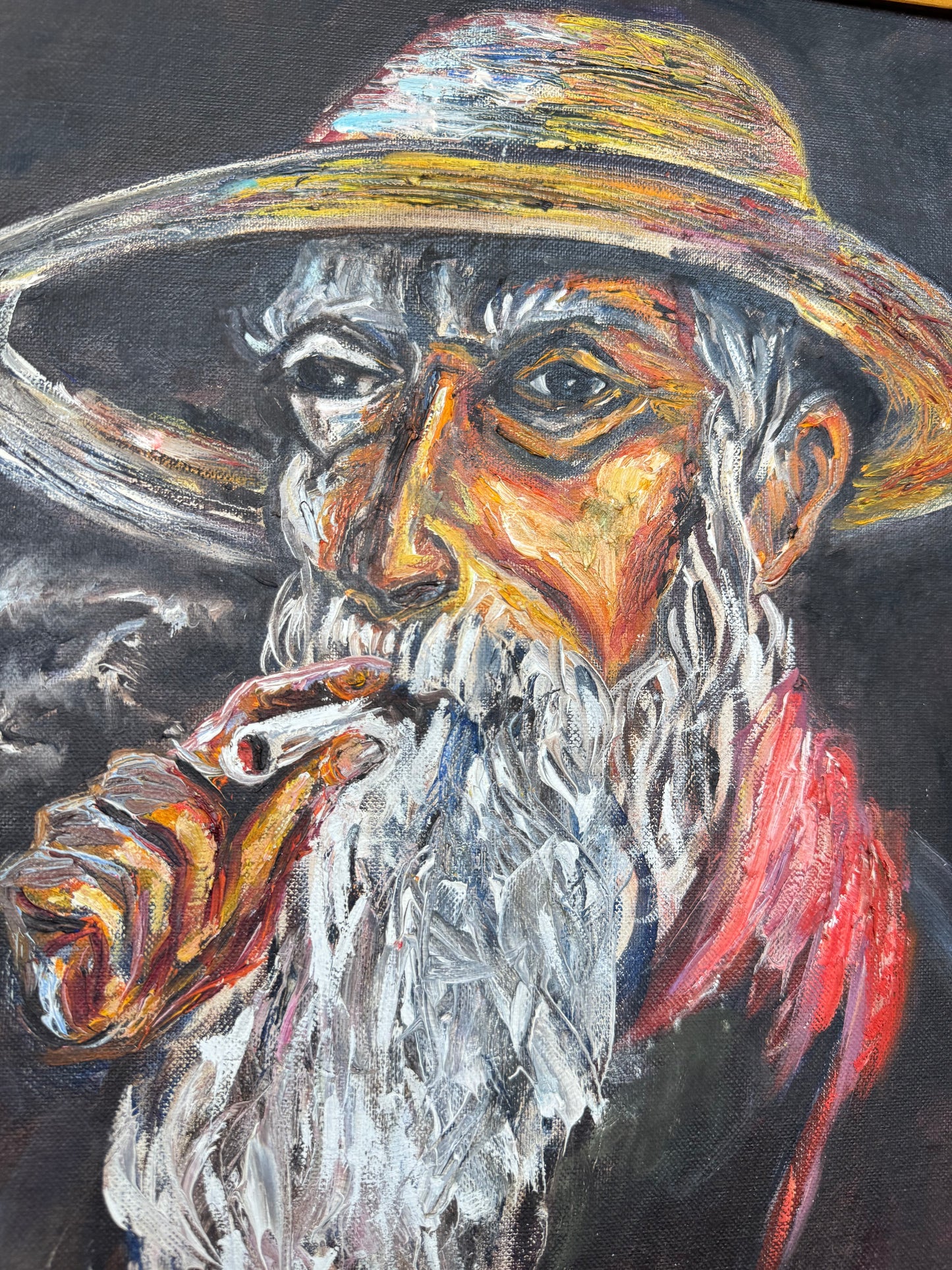 "The Smoker Man " – Original 1972 Oil Painting, Signed “Paula Nadler”, Framed Expressionist Portrait