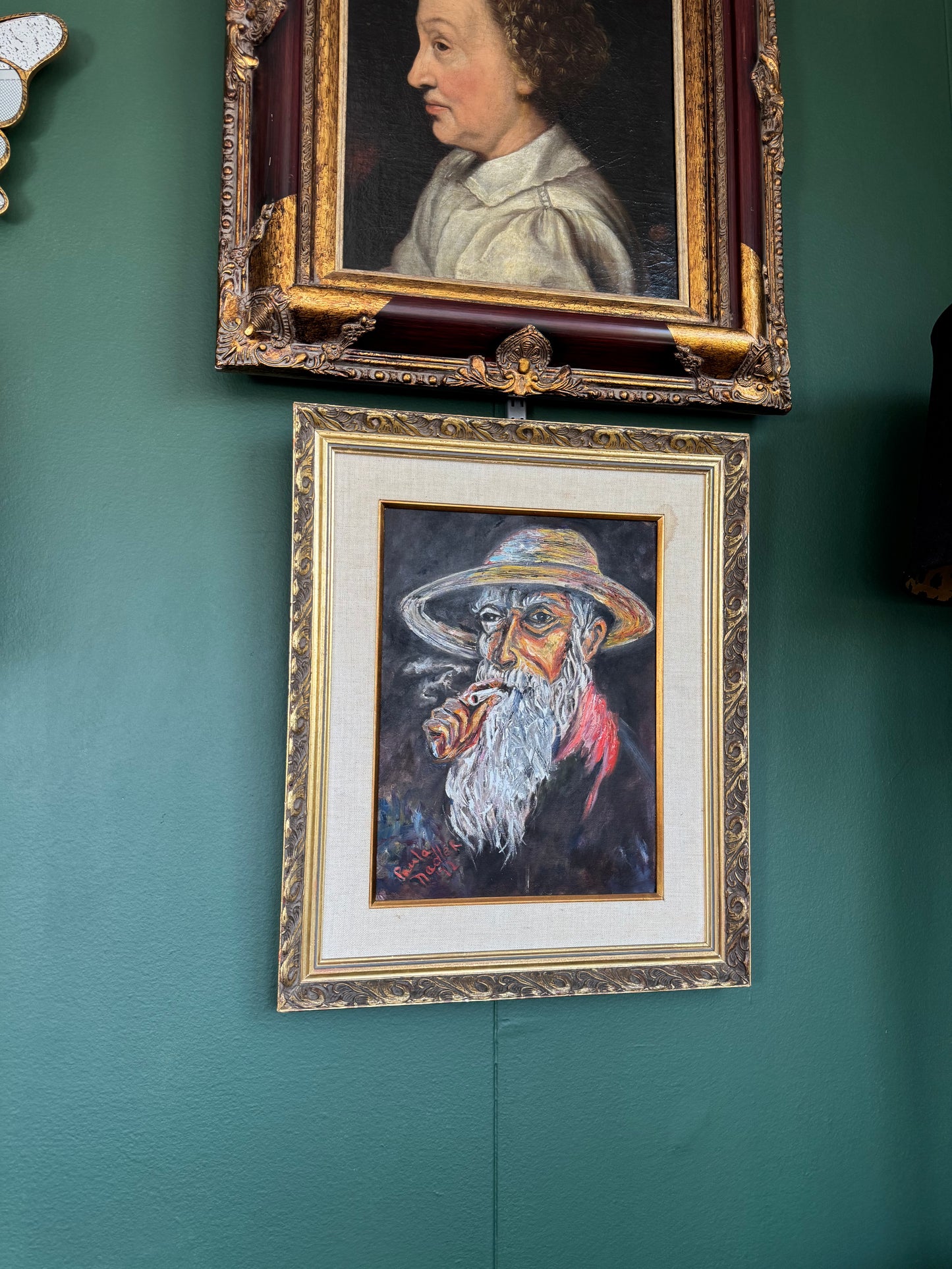"The Smoker Man " – Original 1972 Oil Painting, Signed “Paula Nadler”, Framed Expressionist Portrait