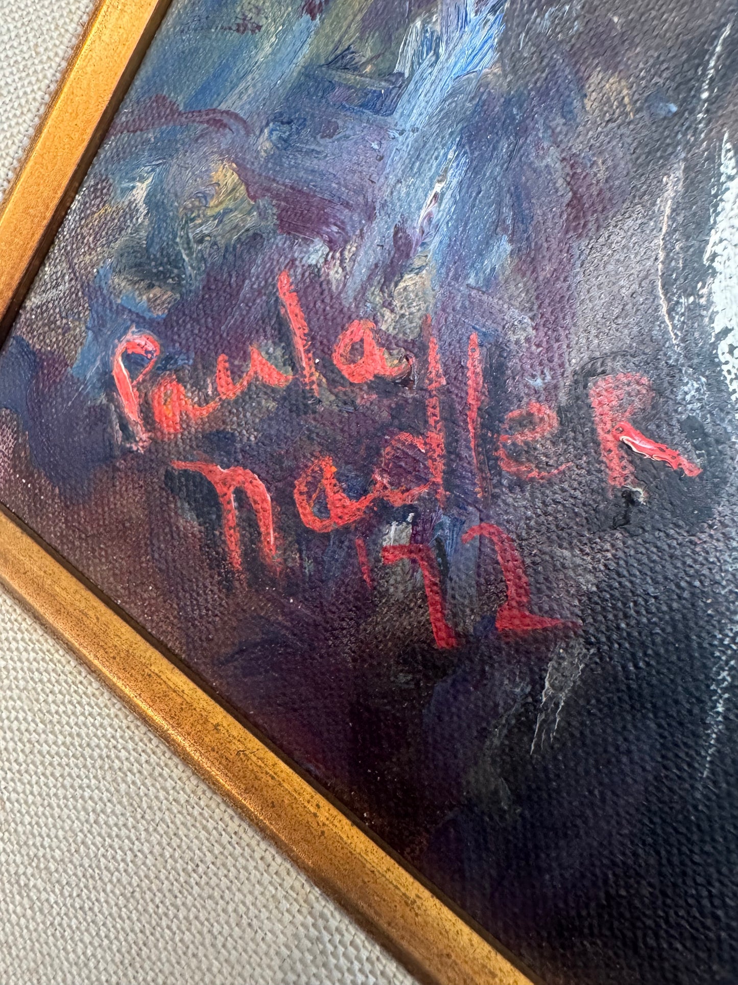 "The Smoker Man " – Original 1972 Oil Painting, Signed “Paula Nadler”, Framed Expressionist Portrait