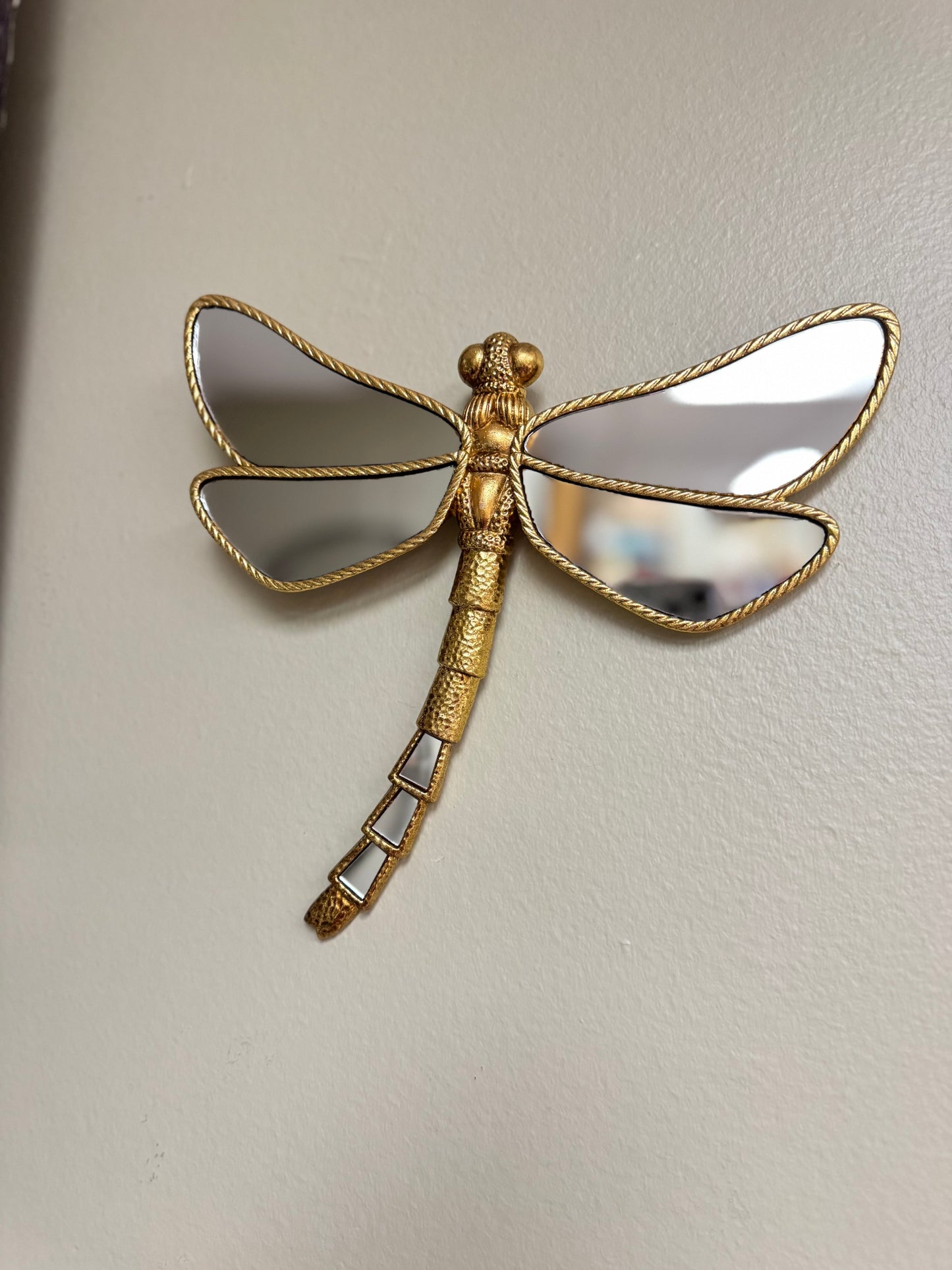Set of 2 Gold Resin Dragonfly Wall Decor with Mirror Wings