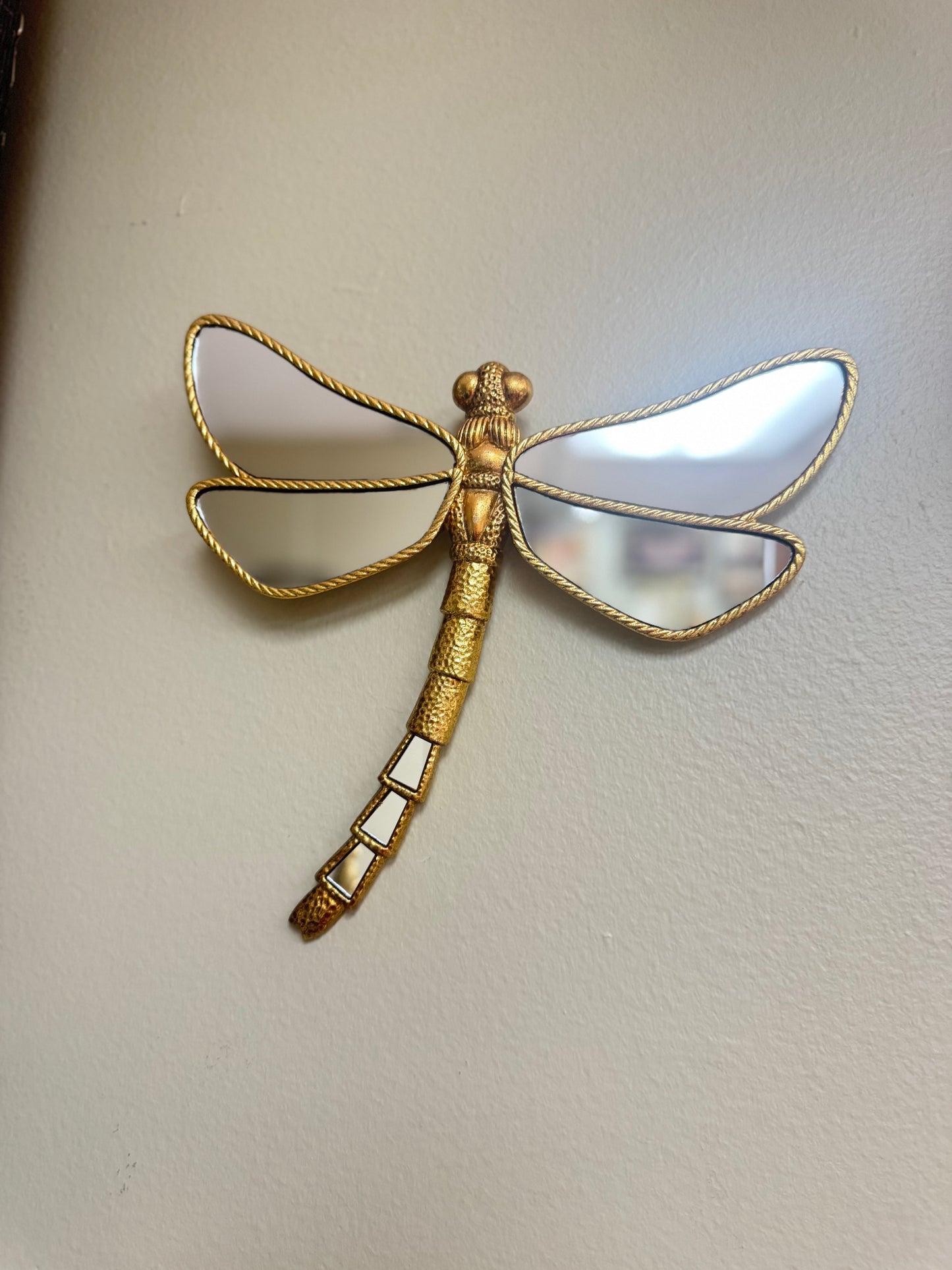 Set of 2 Gold Resin Dragonfly Wall Decor with Mirror Wings