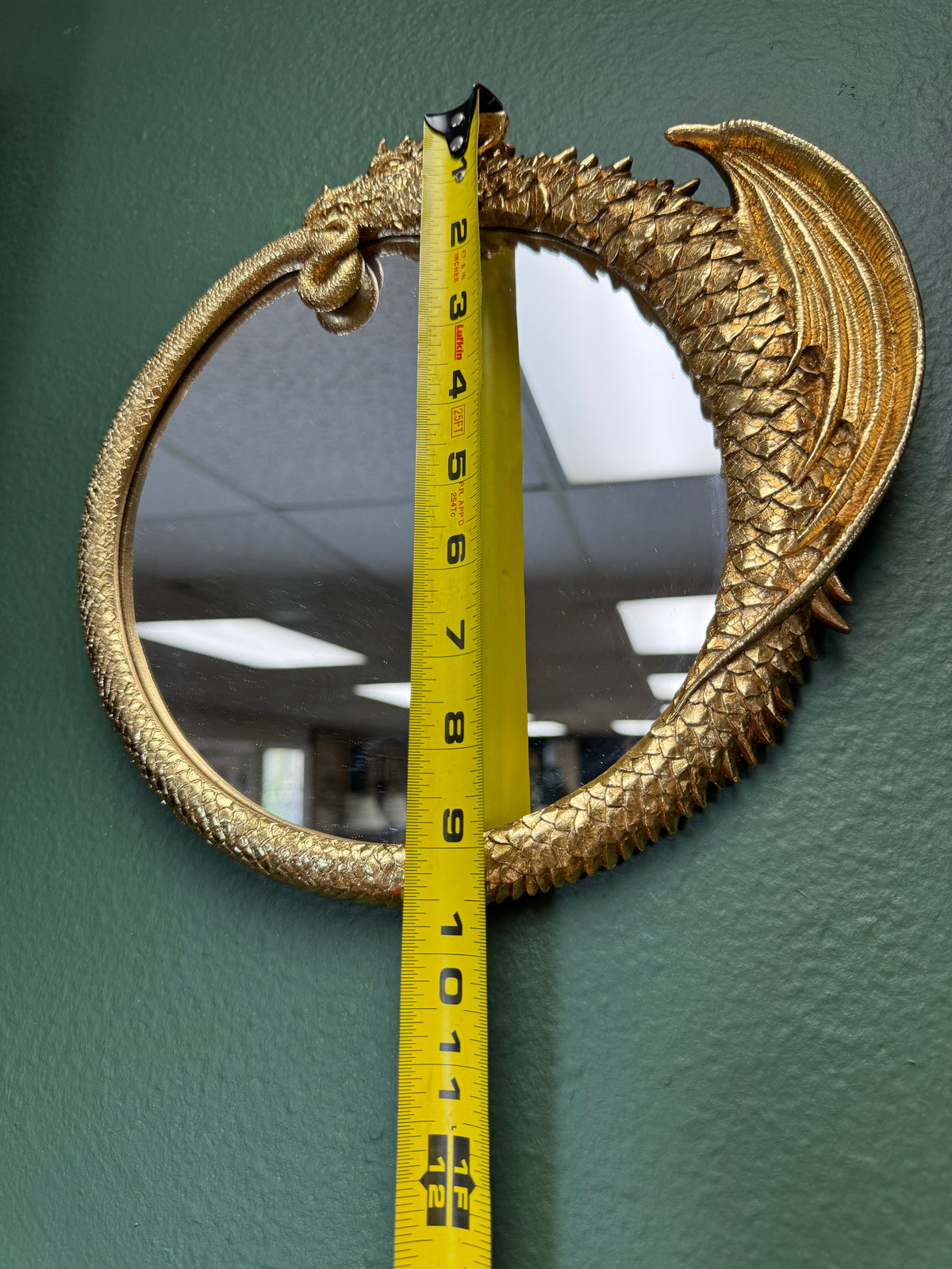 Gold Dragon  Mirror Resin Wall Decor  9.5” Hanging.