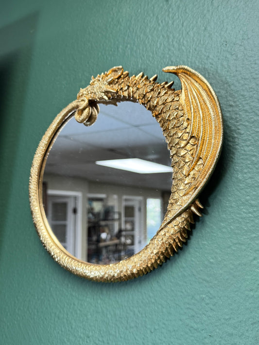 Gold Dragon  Mirror Resin Wall Decor  9.5” Hanging.