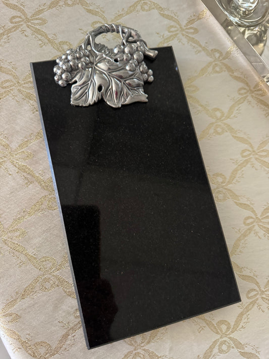 Vintage Black Marble Serving Bord with Silver Grape Motif | Cheese & Charcuterie