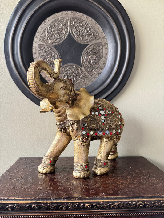 Gold Tone Elephant Figurine with Jewel Accents