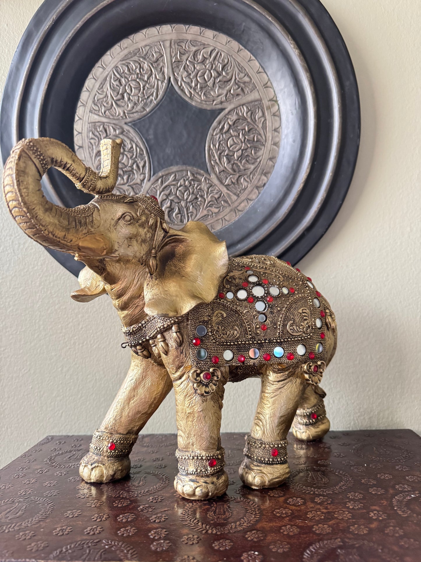 Gold Tone Elephant Figurine with Jewel Accents