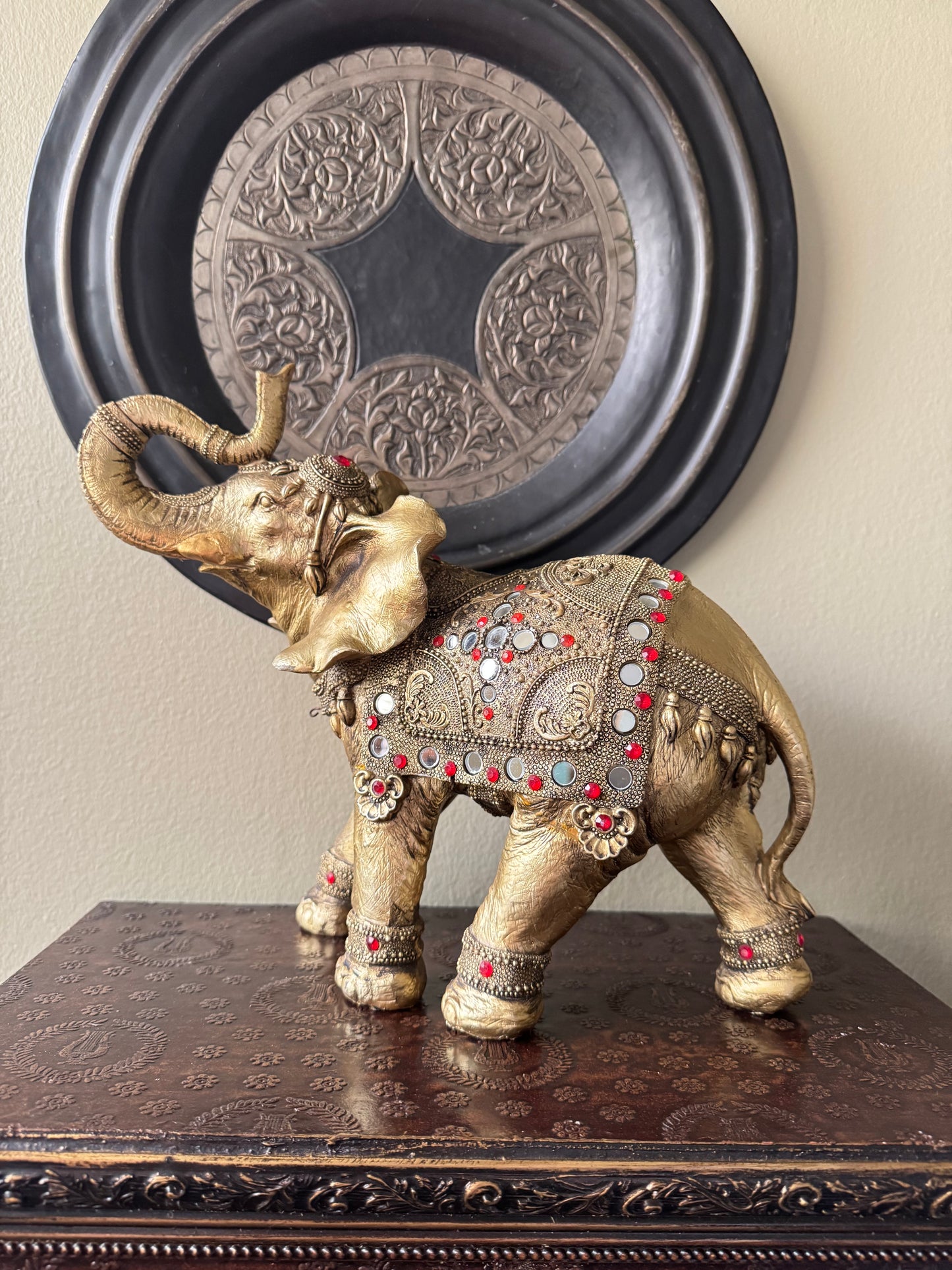 Gold Tone Elephant Figurine with Jewel Accents