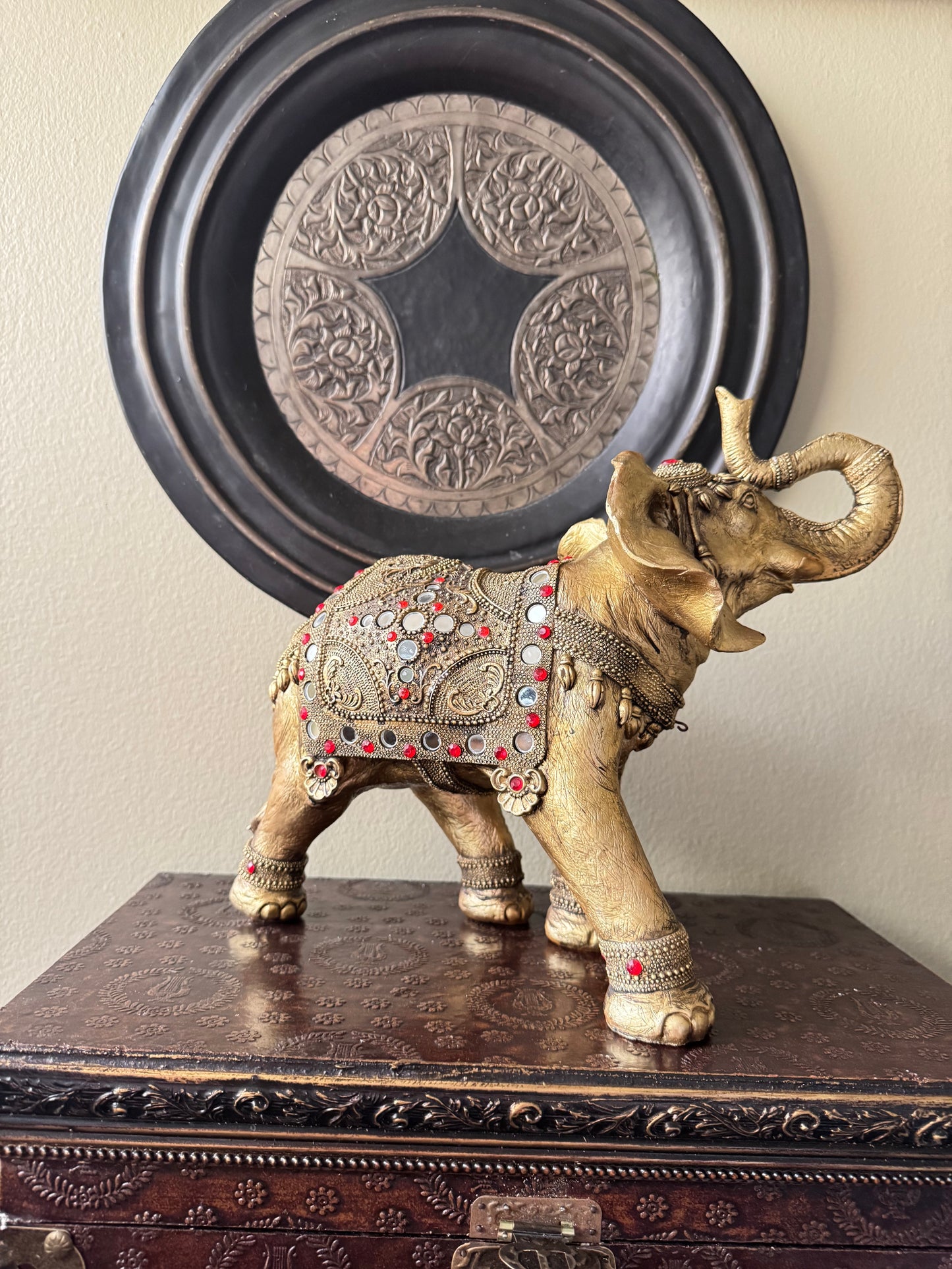 Gold Tone Elephant Figurine with Jewel Accents