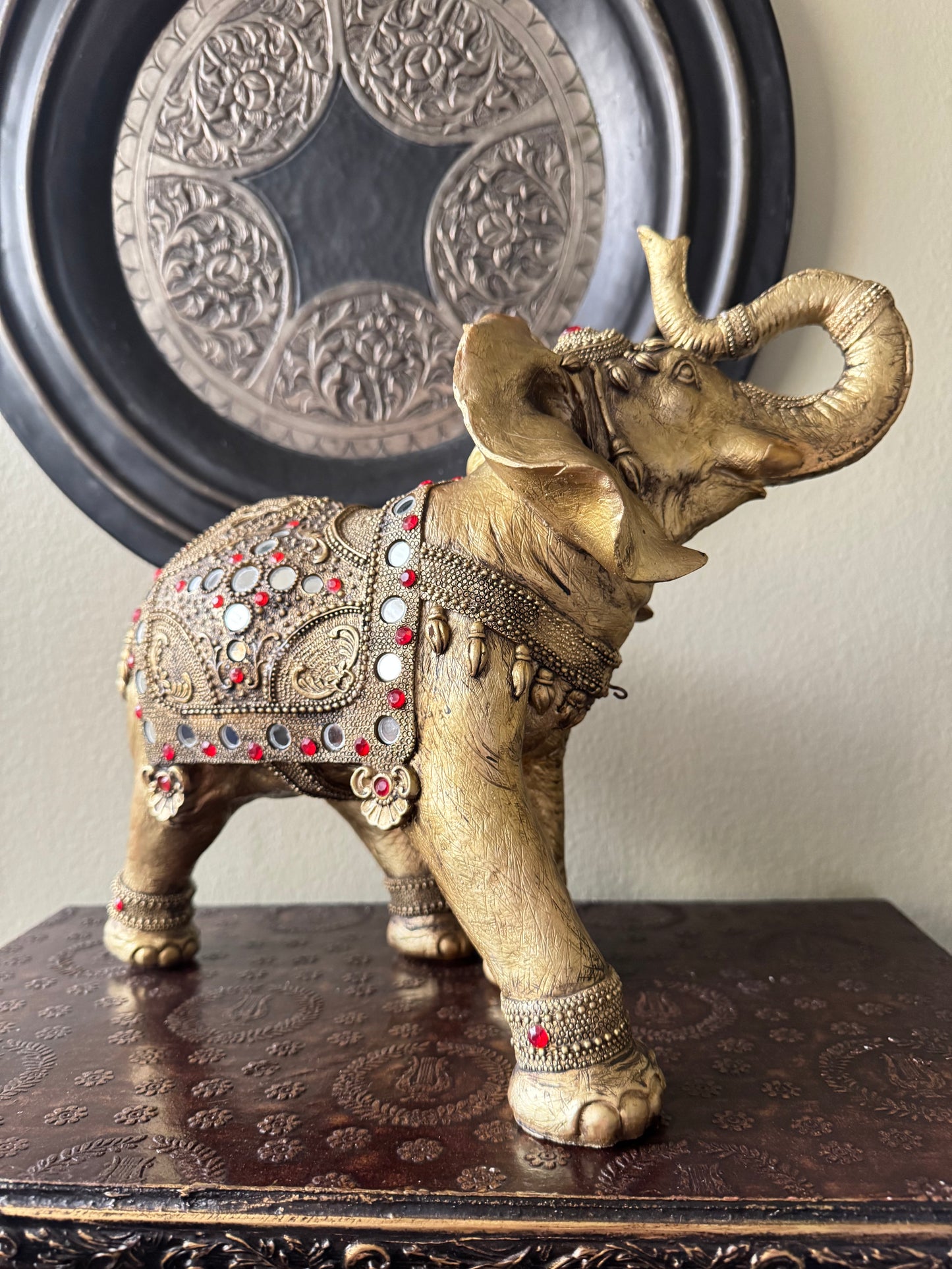 Gold Tone Elephant Figurine with Jewel Accents