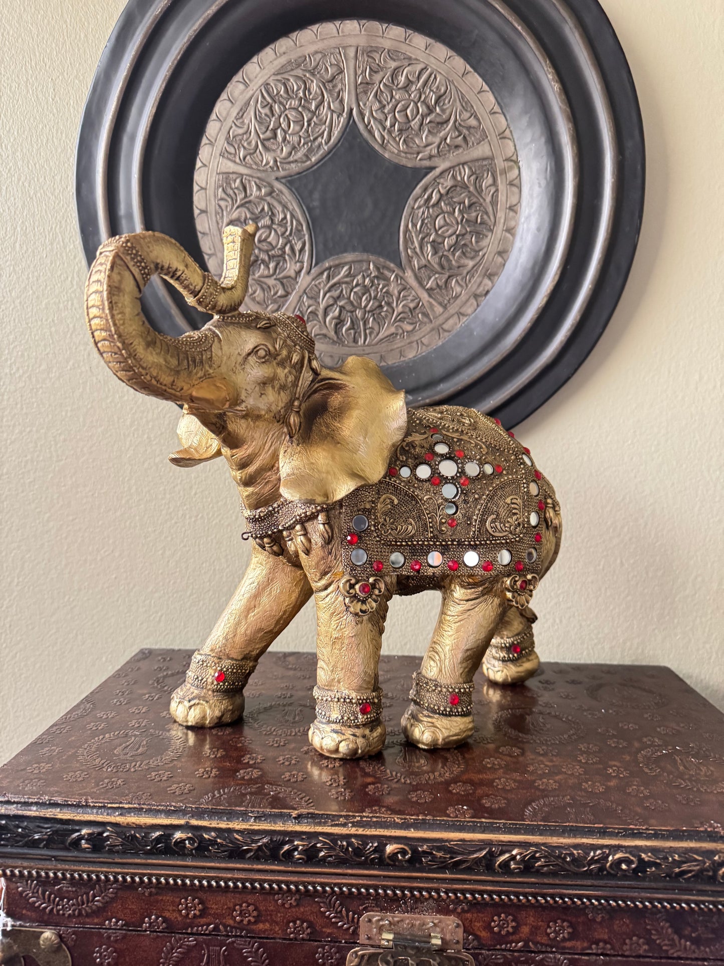 Gold Tone Elephant Figurine with Jewel Accents