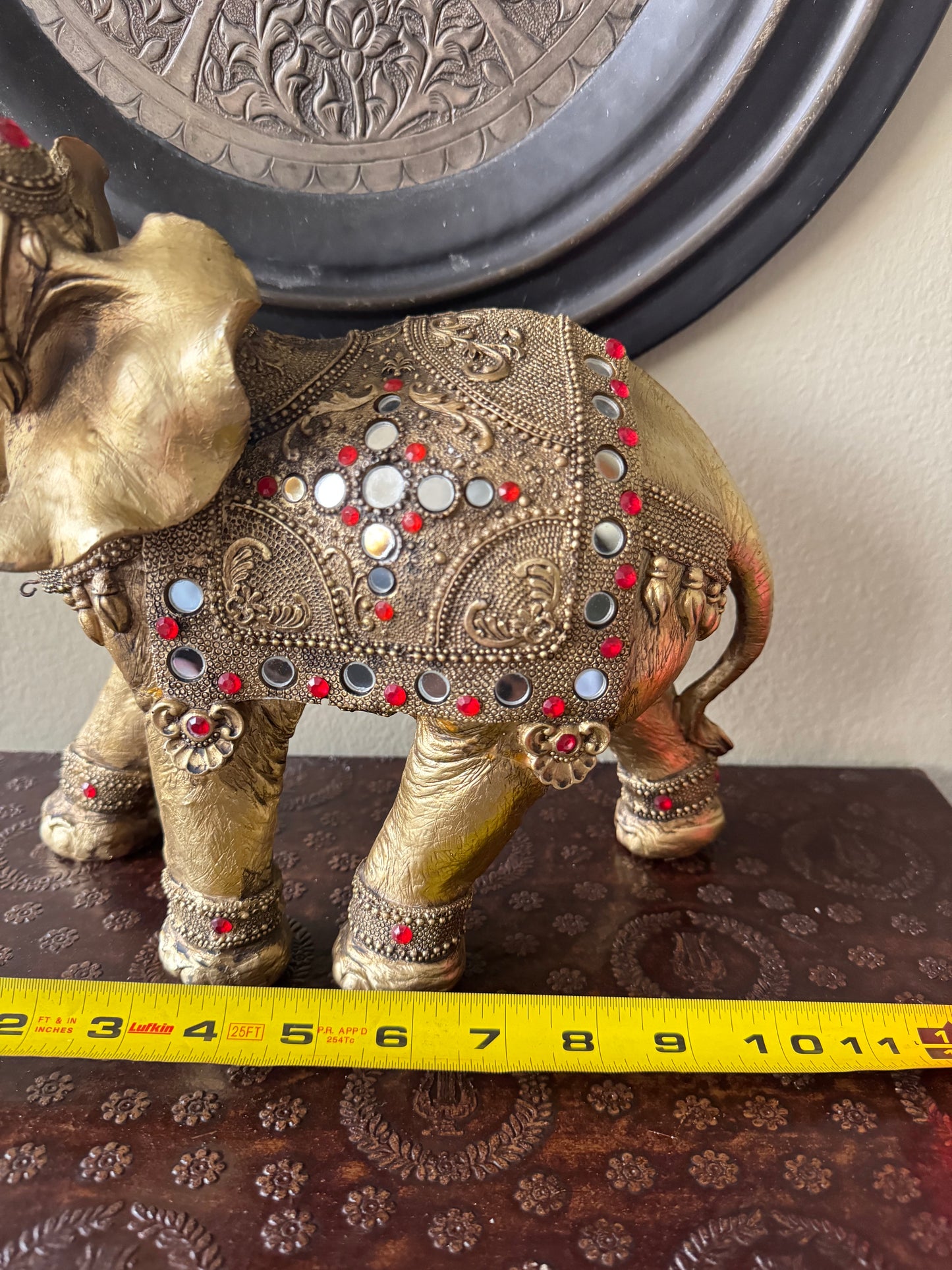 Gold Tone Elephant Figurine with Jewel Accents