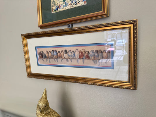 Original Watercolor Bird Painting Signed Leigh Block – Vintage Framed Songbird Artwork, Nature Wall Decor