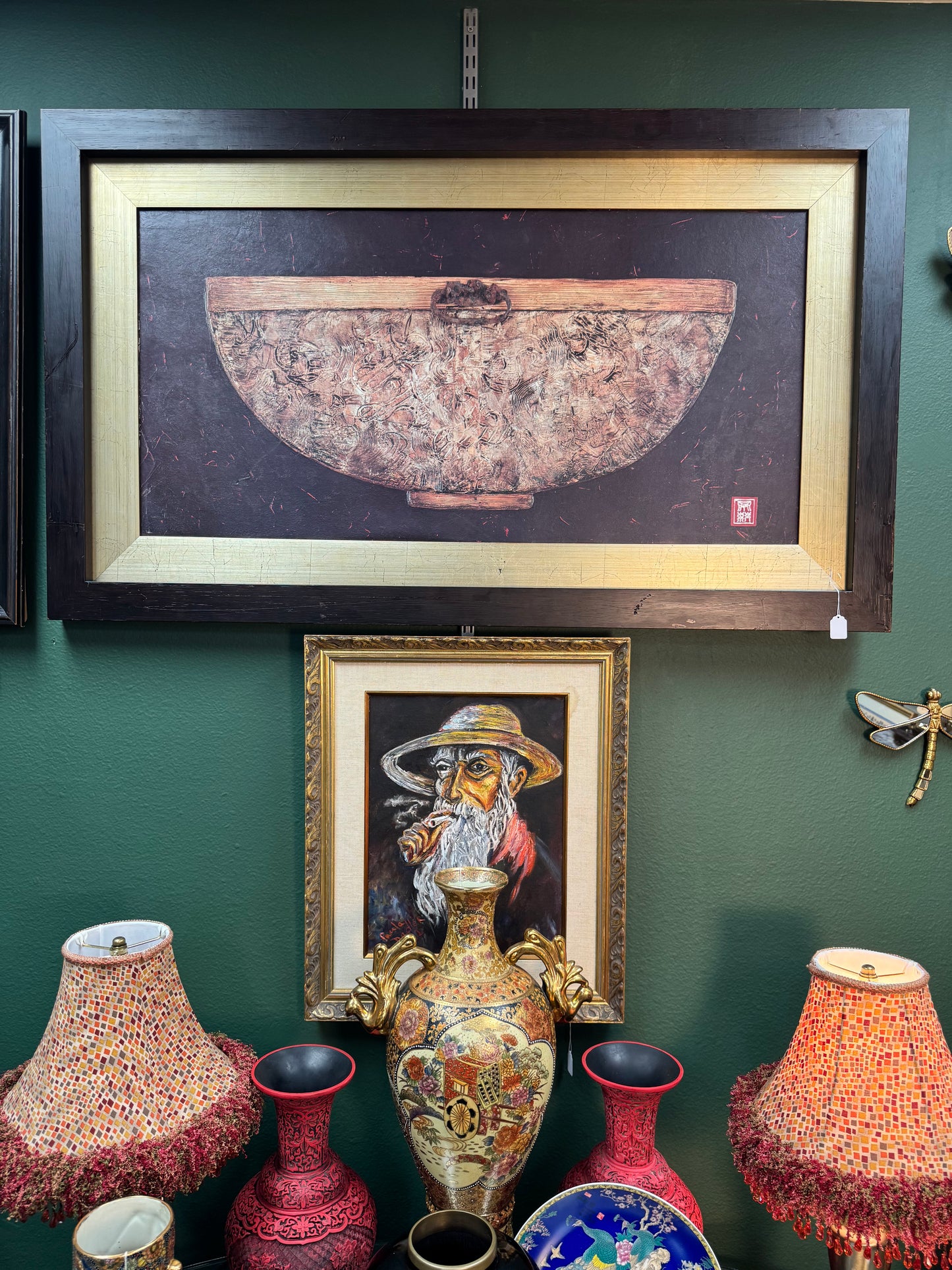 Large Textured Mixed Media on Canvas – Asian Inspired Vessel Wall Art