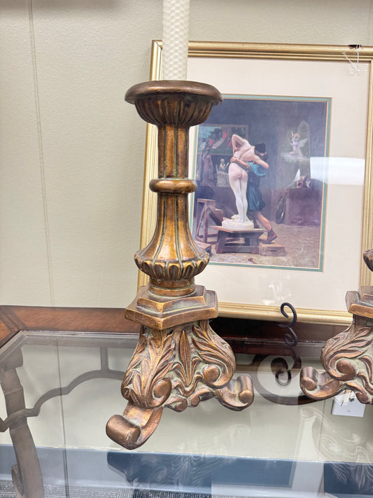 Set of 2 Classic Ornate Candle Holders – Bronze Style Decorative Candlesticks – Traditional Table Decor – Andrea by Sadek