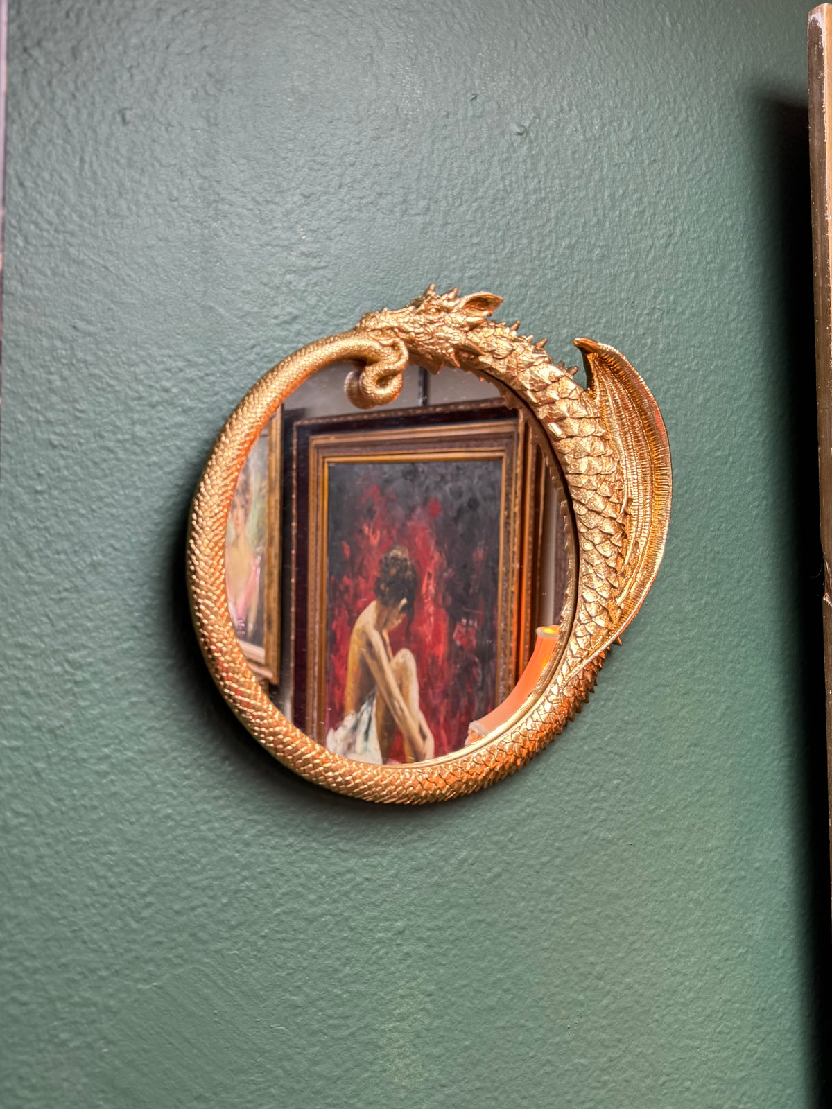 Gold Dragon  Mirror Resin Wall Decor  9.5” Hanging.