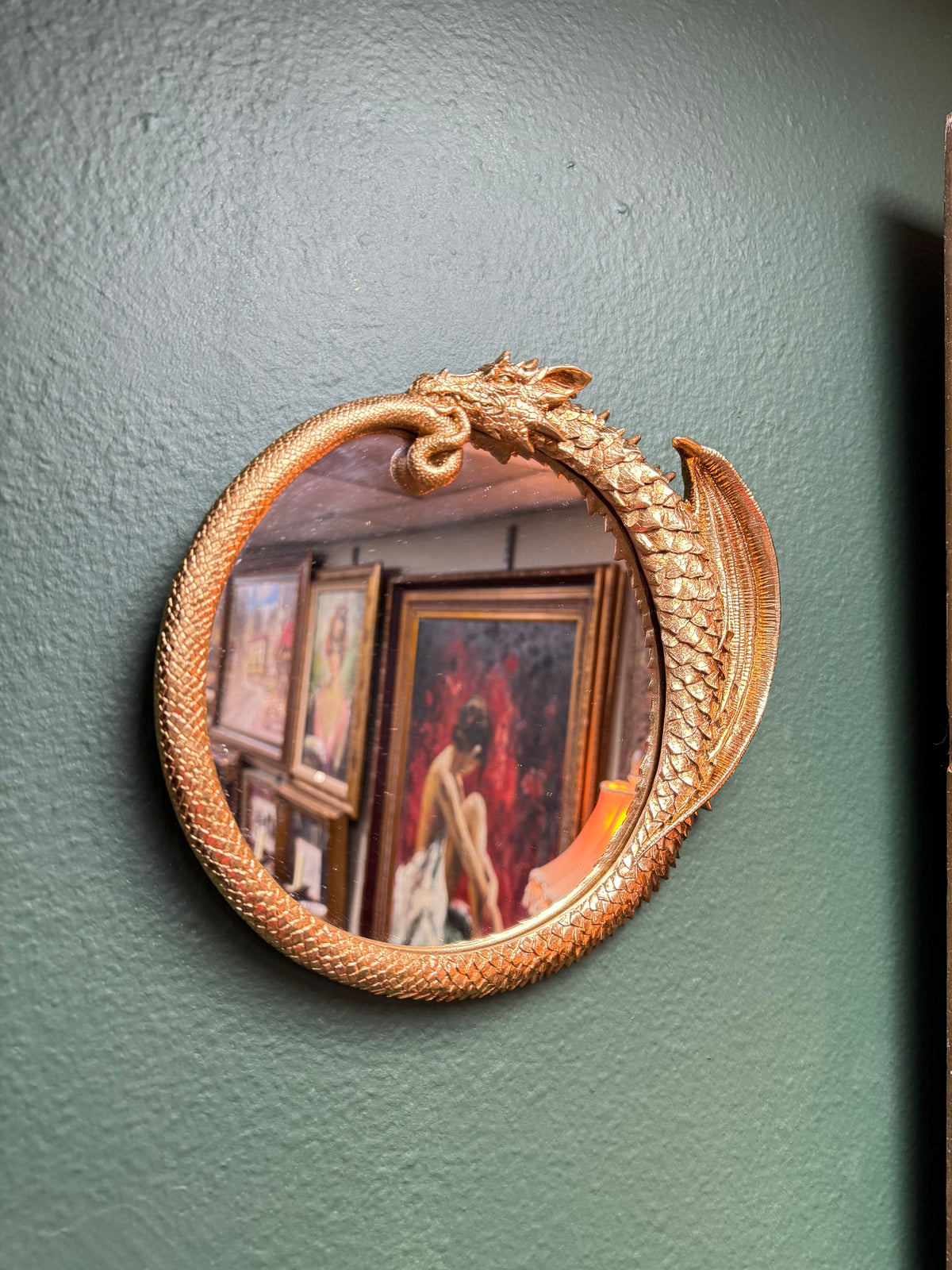 Gold Dragon  Mirror Resin Wall Decor  9.5” Hanging.
