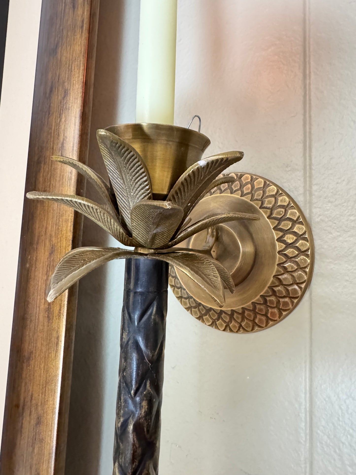 Set of 2 Vintage Hollywood Regency Palm Tree Wall Candle Sconces Tall 12"