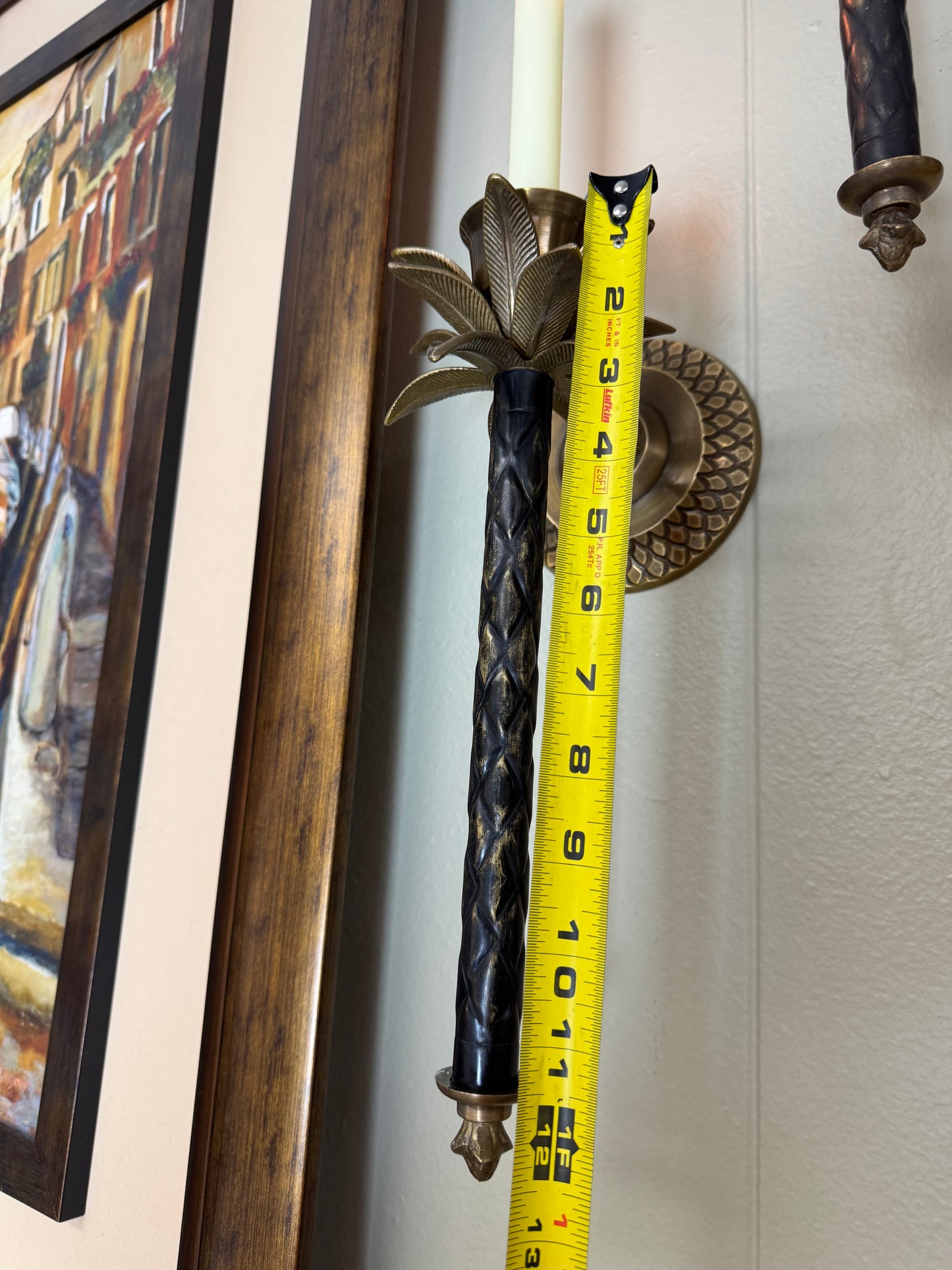 Set of 2 Vintage Hollywood Regency Palm Tree Wall Candle Sconces Tall 12"