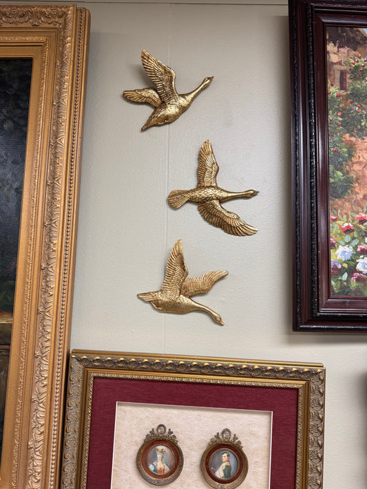 Set of 3 Gold Wall Decor Sculptures – Vintage Style Resin Wall Accents – Statement Home Decor