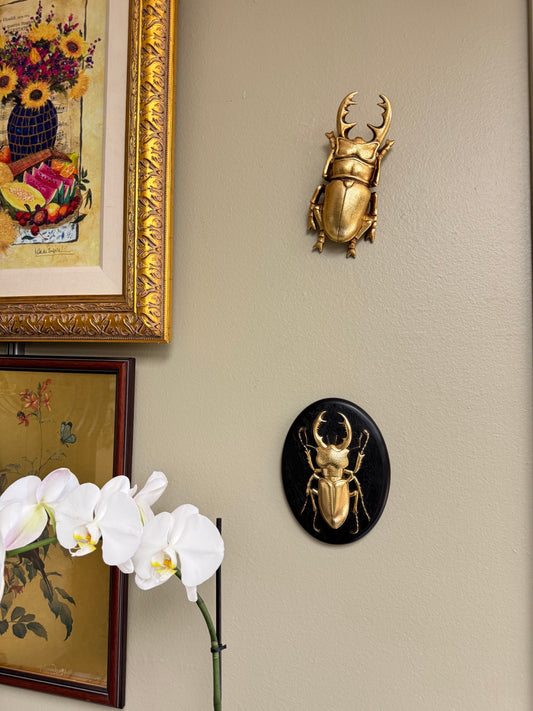 Set of 2 Gold Beetles Wall Decor Sculpture – Vintage Style Insect Inspired Wall Accent Home Decor