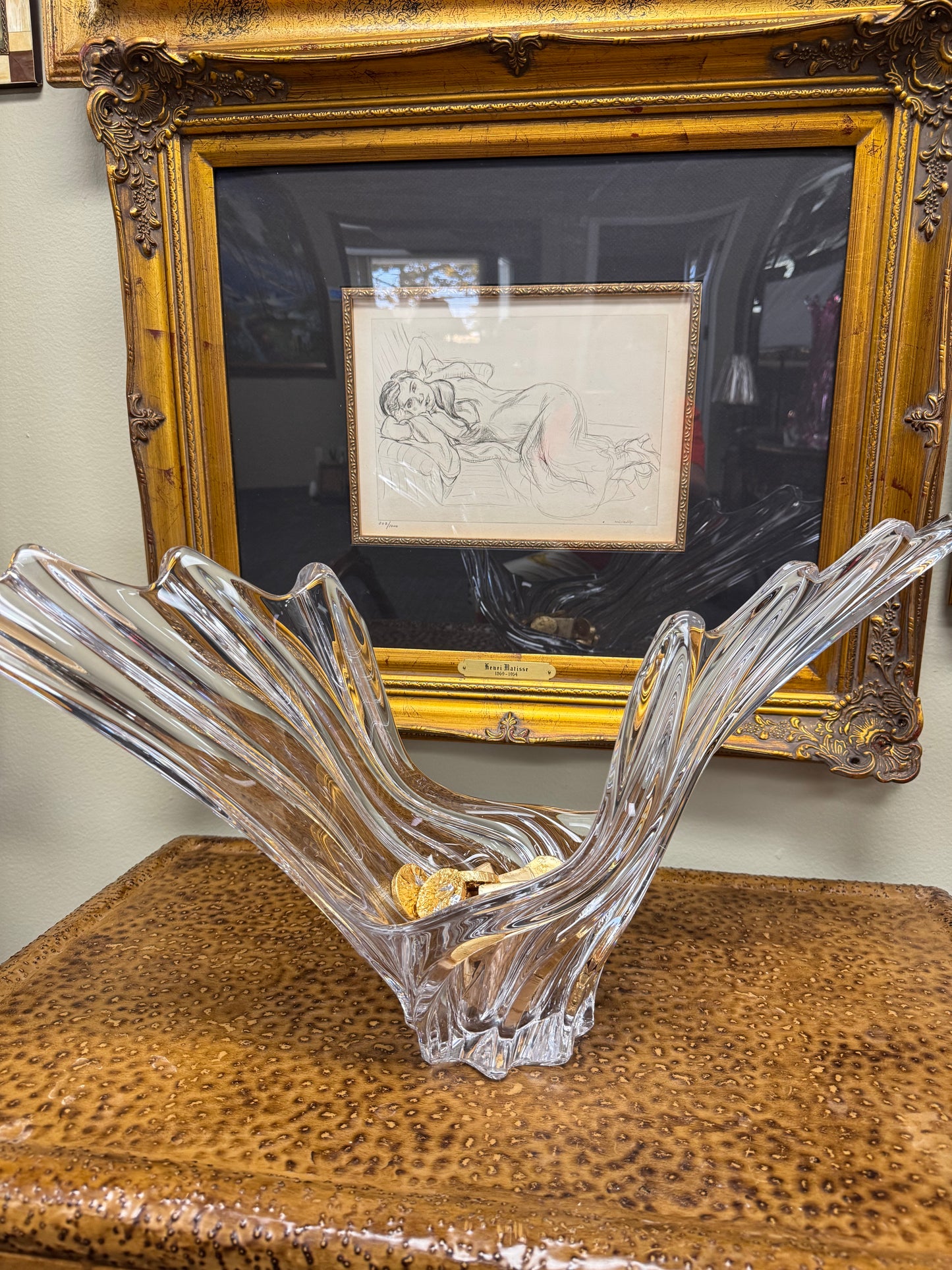 Vintage Mid-Century Sculptural Clear Art Glass Centerpiece – 26”