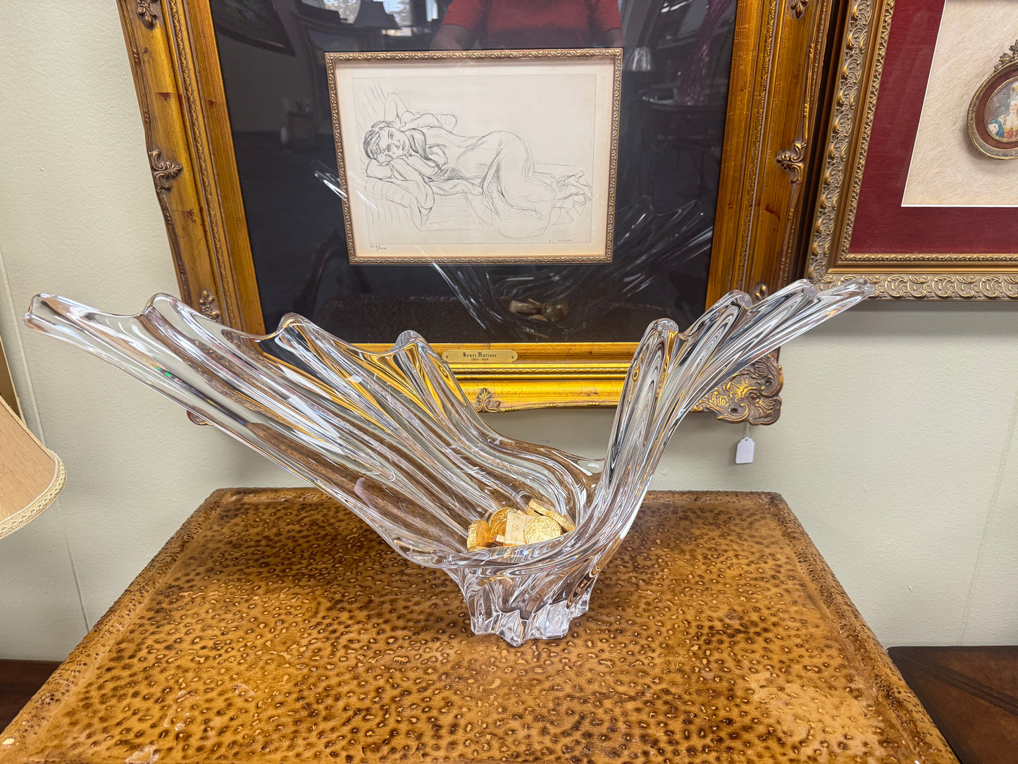 Vintage Mid-Century Sculptural Clear Art Glass Centerpiece – 26”