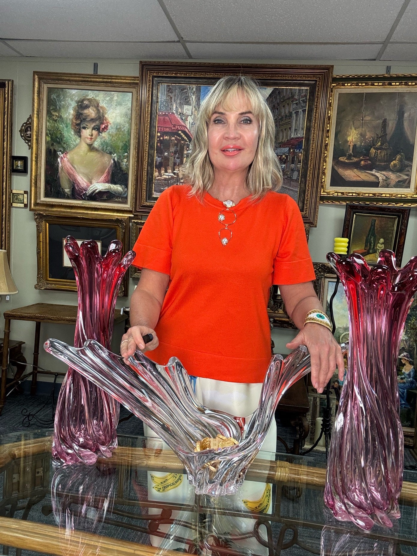 Vintage Mid-Century Sculptural Clear Art Glass Centerpiece – 26”