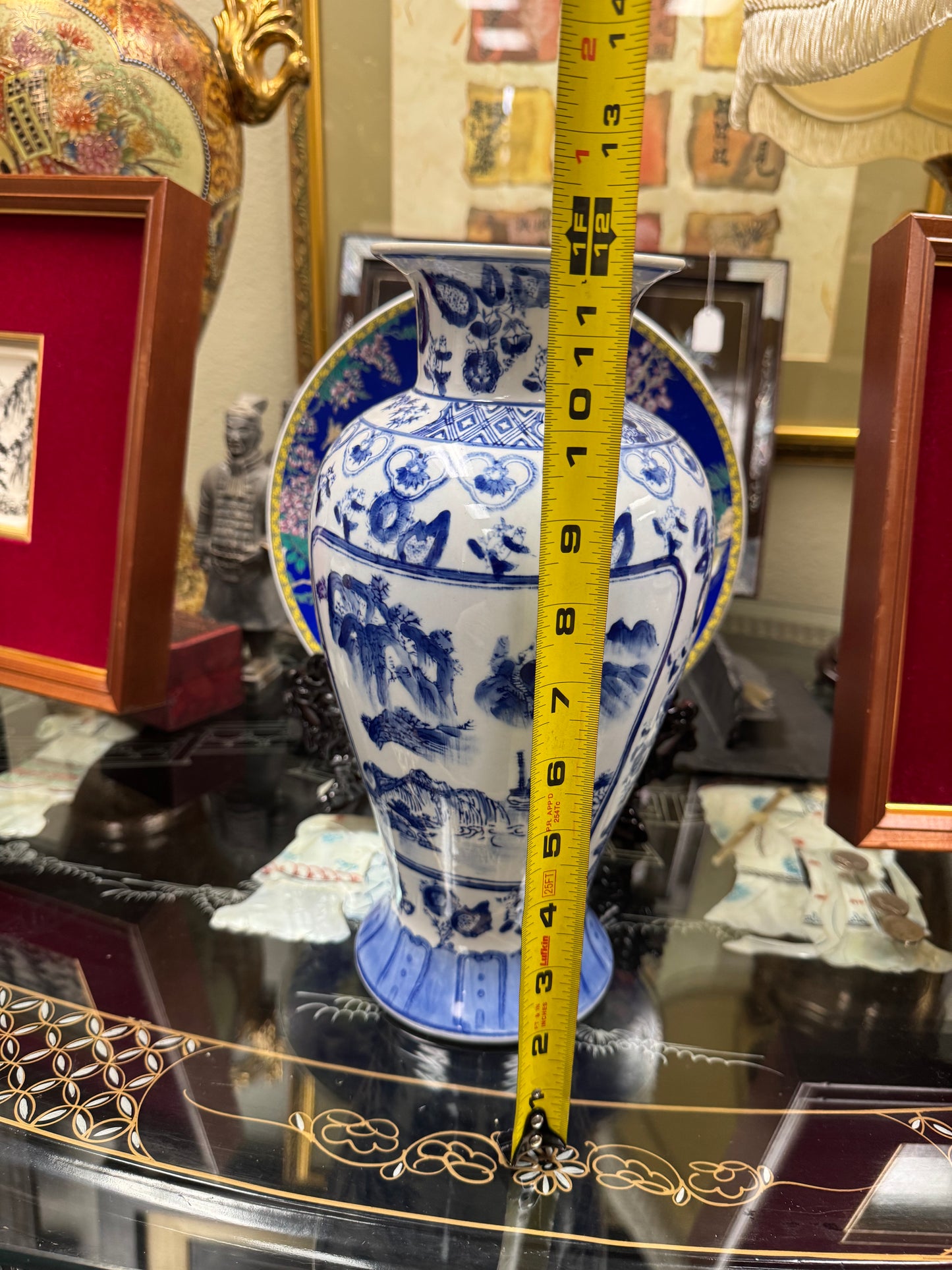 Blue & White Ceramic Landscape Vase – Chinoiserie Style Decorative Vase, Classic Asian