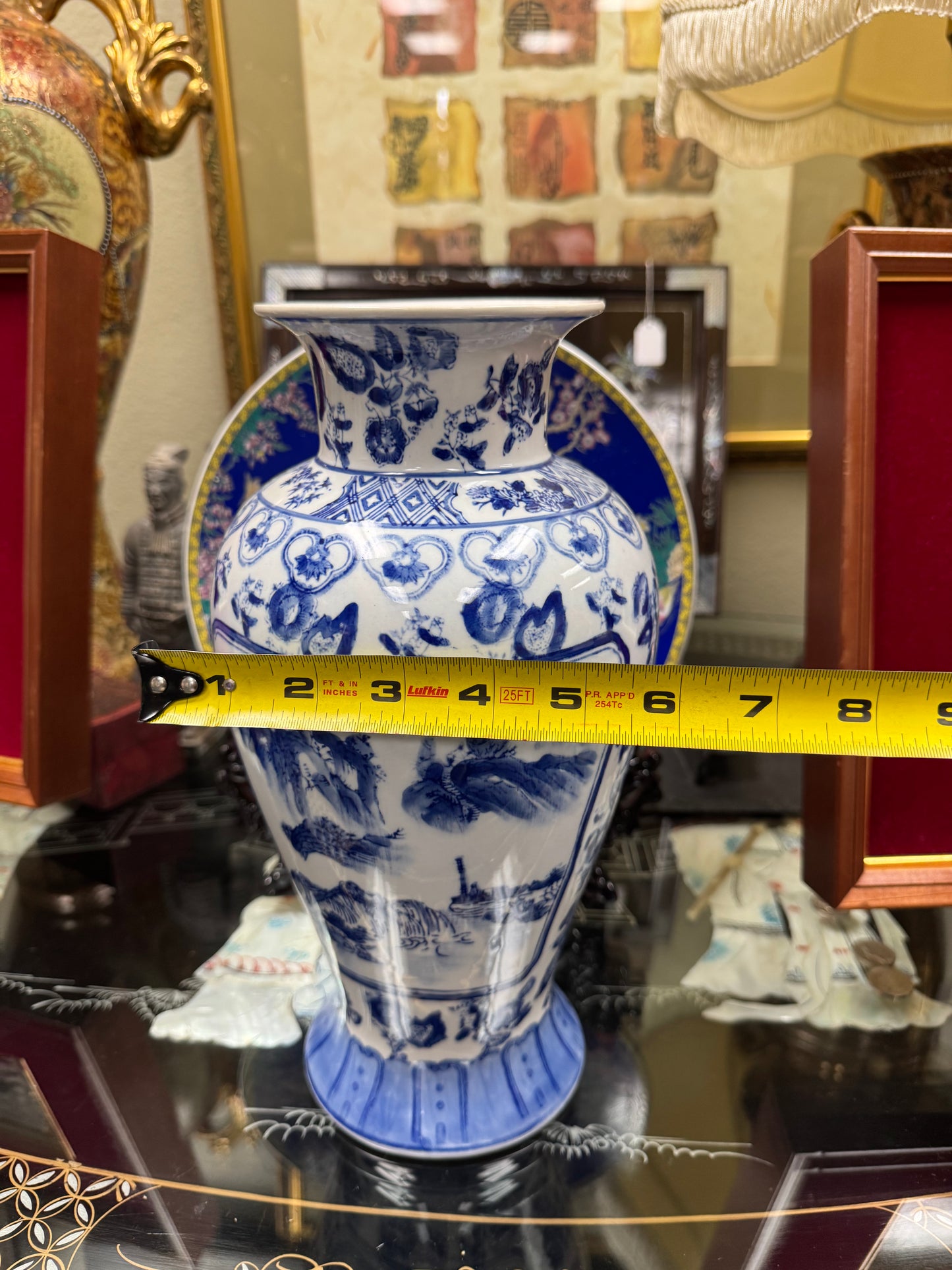 Blue & White Ceramic Landscape Vase – Chinoiserie Style Decorative Vase, Classic Asian