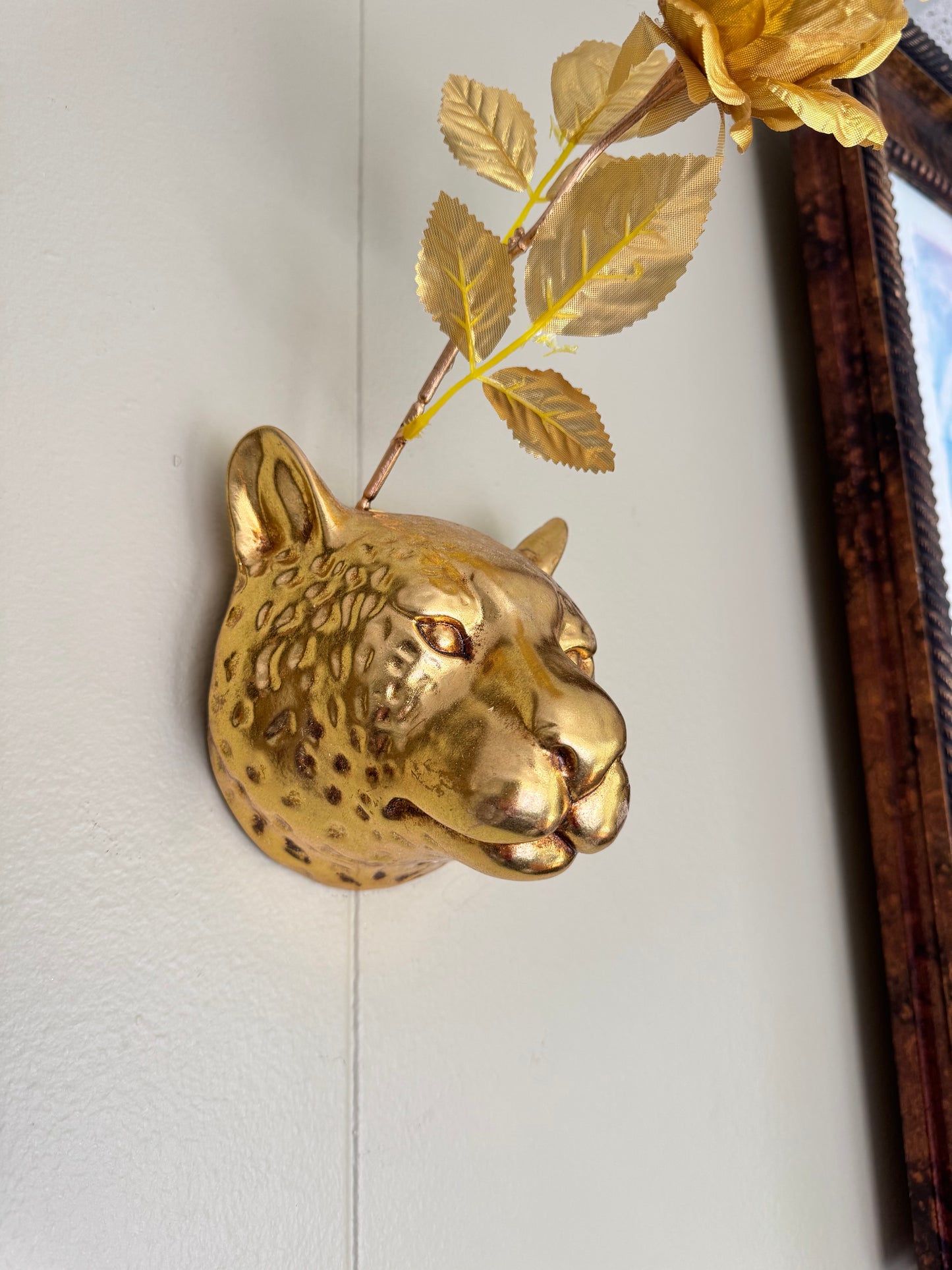 Gold Leopard Head Resin Wall Vase / Planter – Glam Safari Wall Decor Accent