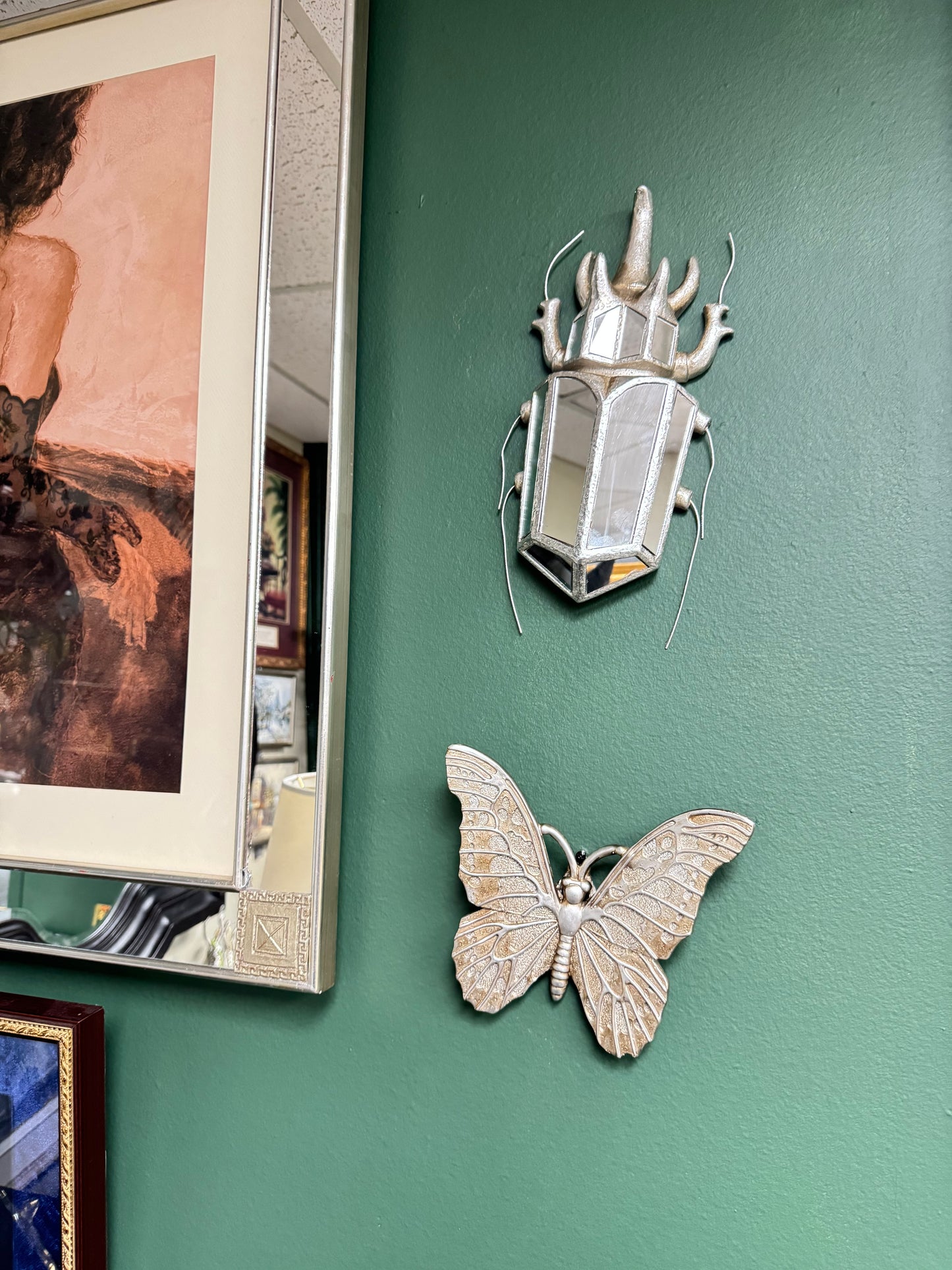 Set of 2 Resin Insect Wall Decor – Mirrored Beetle & Butterfly