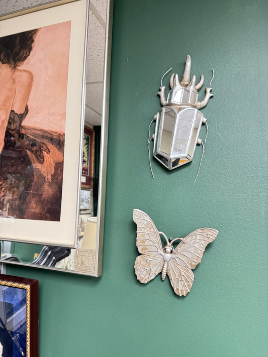 Set of 2 Resin Insect Wall Decor – Mirrored Beetle & Butterfly