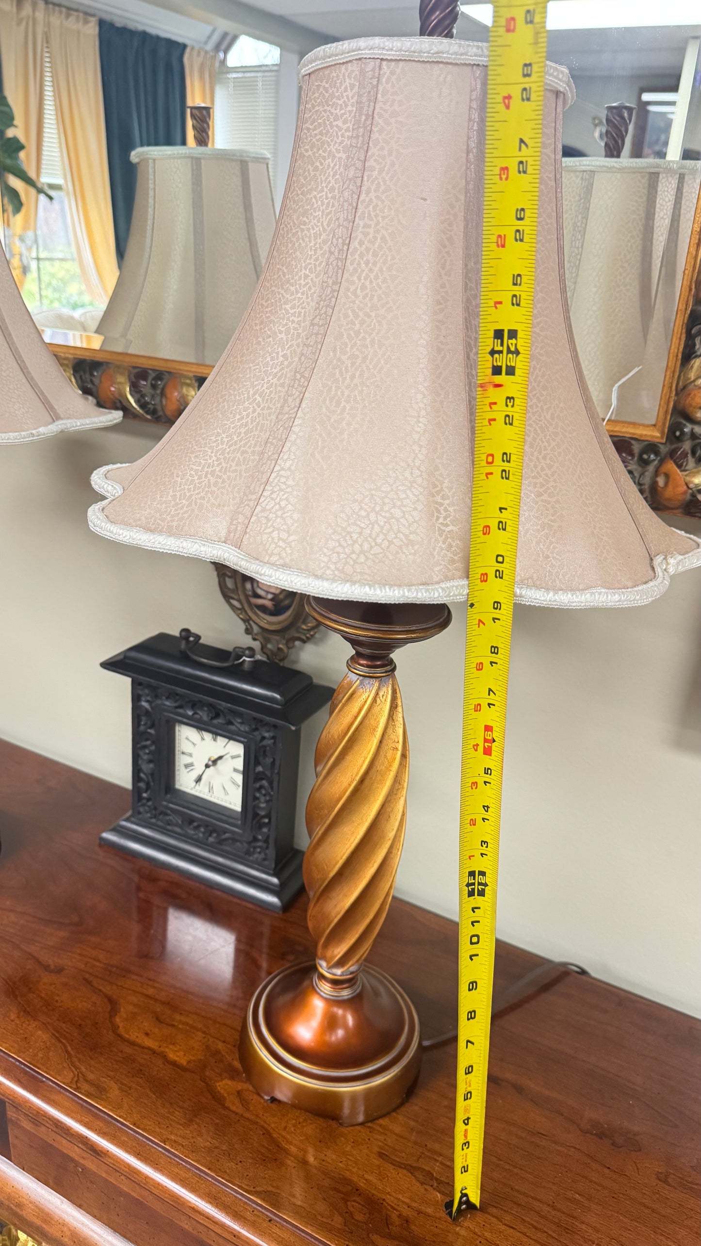 Pair of Traditional Table Lamps w/ Twisted Column Base & Beige Shades – 29” Tall – Classic Decor