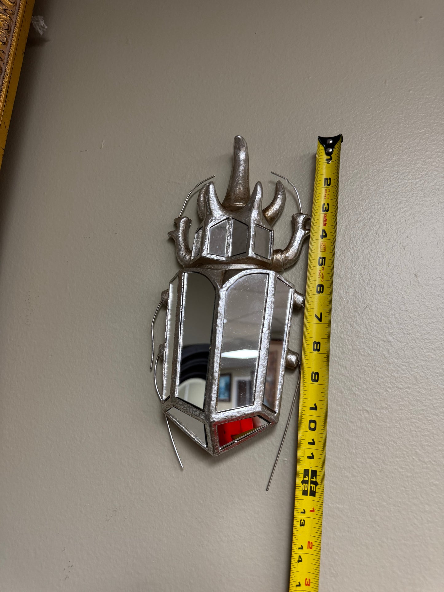 Vintage Style Scarab Beetle Wall Mirror, Silver Resin Frame,Tall 12