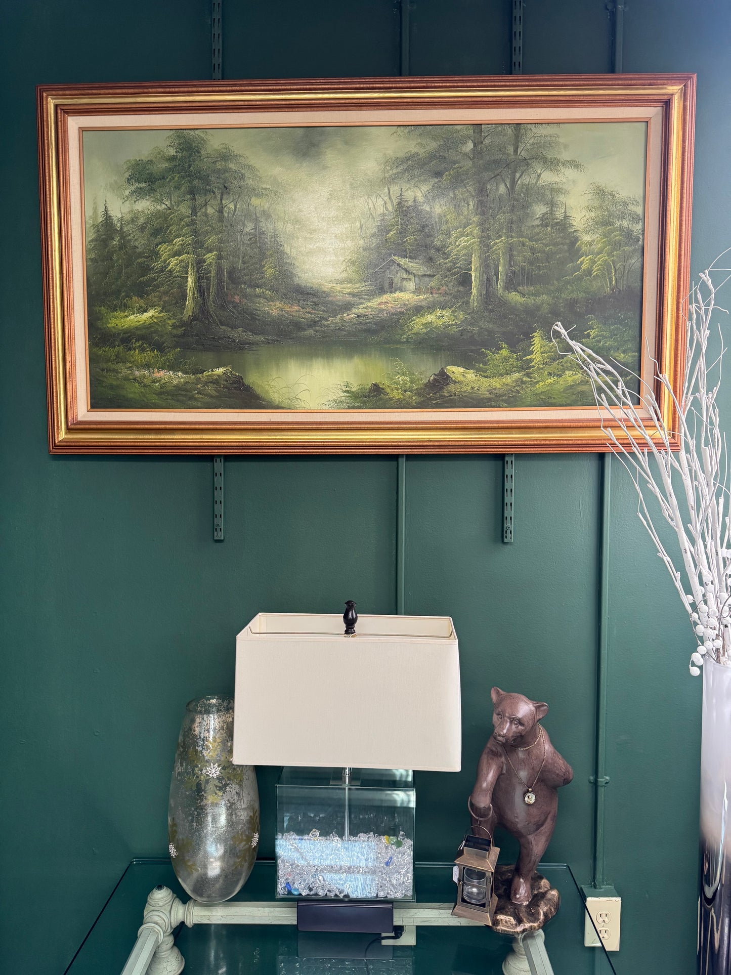 Large Vintage Original Oil Painting on Canvas – Signed Forest Landscape 54"x30"
