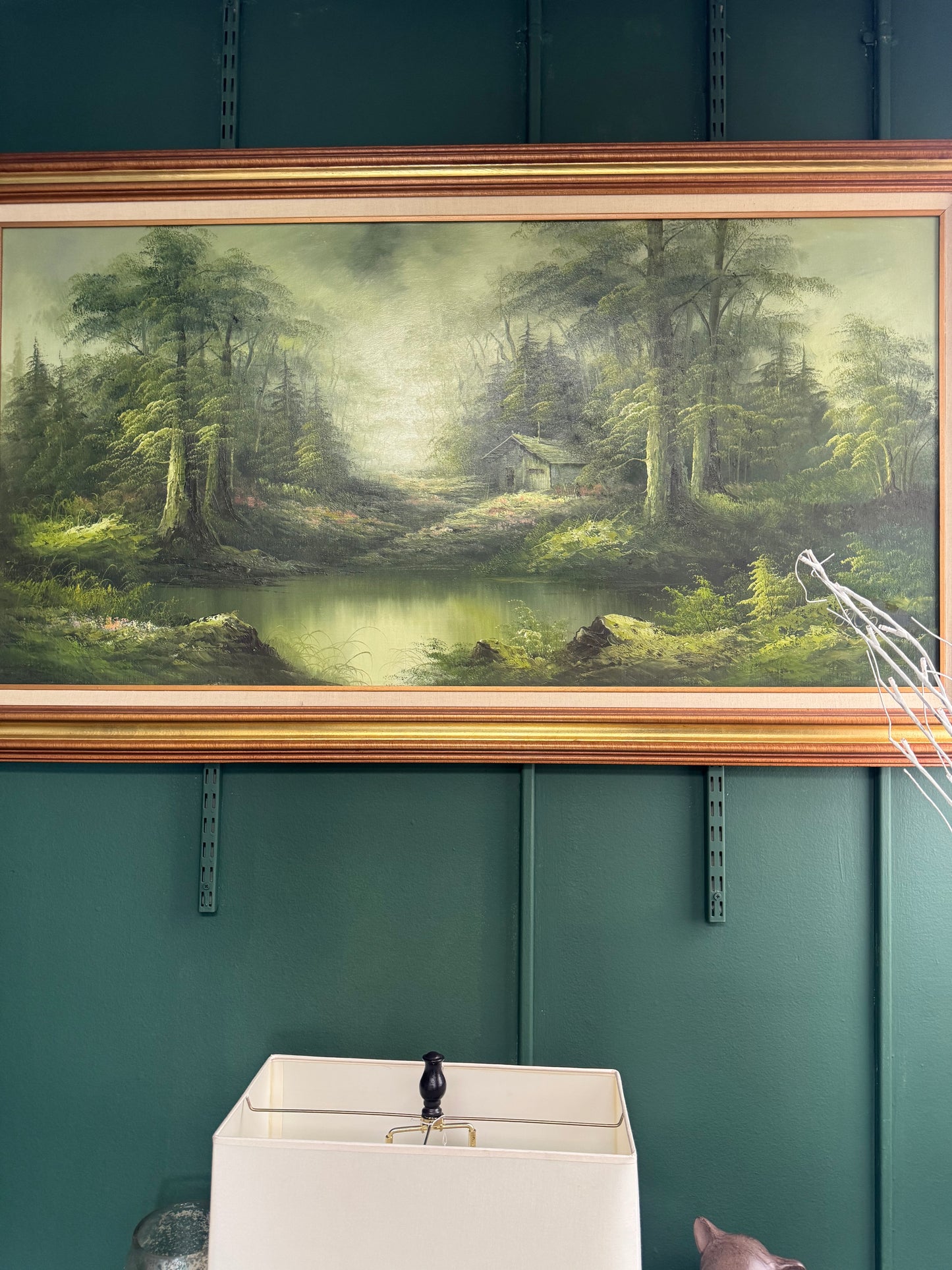 Large Vintage Original Oil Painting on Canvas – Signed Forest Landscape 54"x30"
