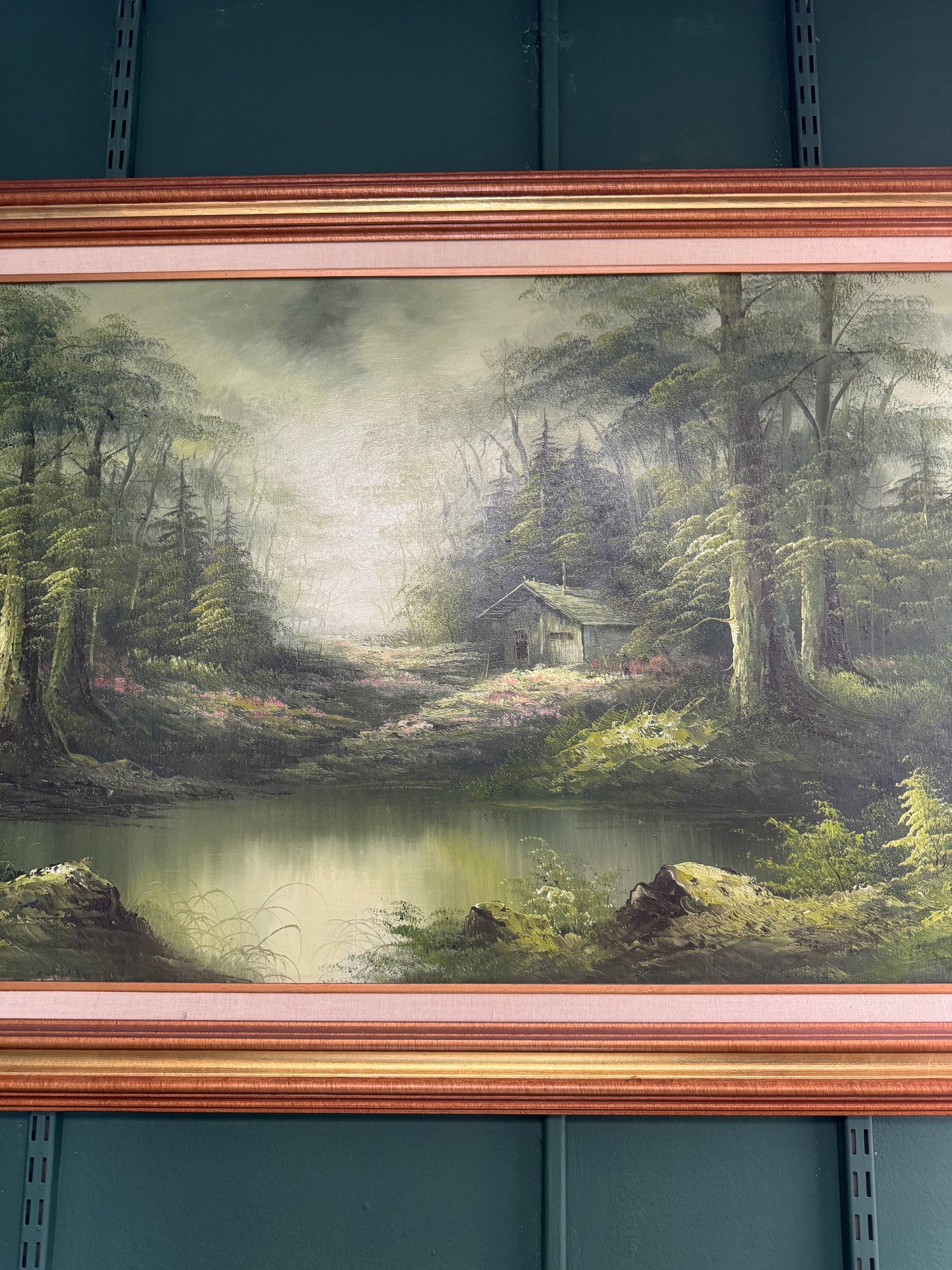 Large Vintage Original Oil Painting on Canvas – Signed Forest Landscape 54"x30"