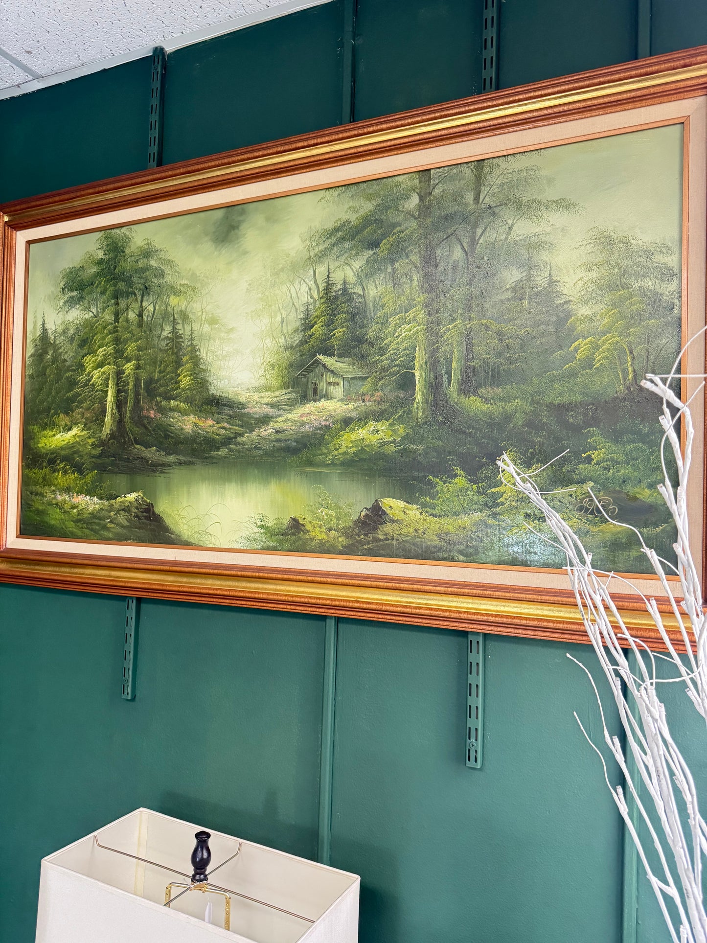 Large Vintage Original Oil Painting on Canvas – Signed Forest Landscape 54"x30"