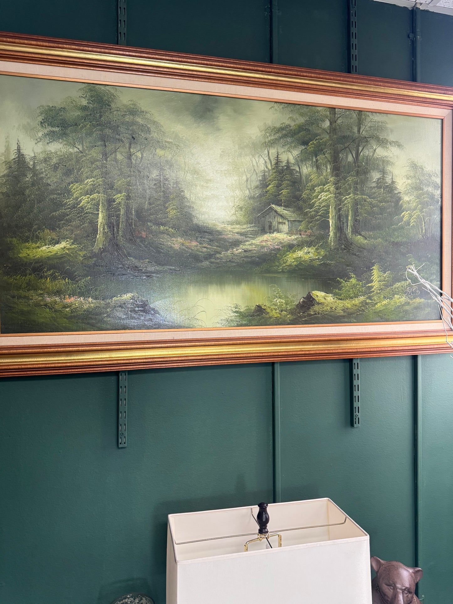 Large Vintage Original Oil Painting on Canvas – Signed Forest Landscape 54"x30"