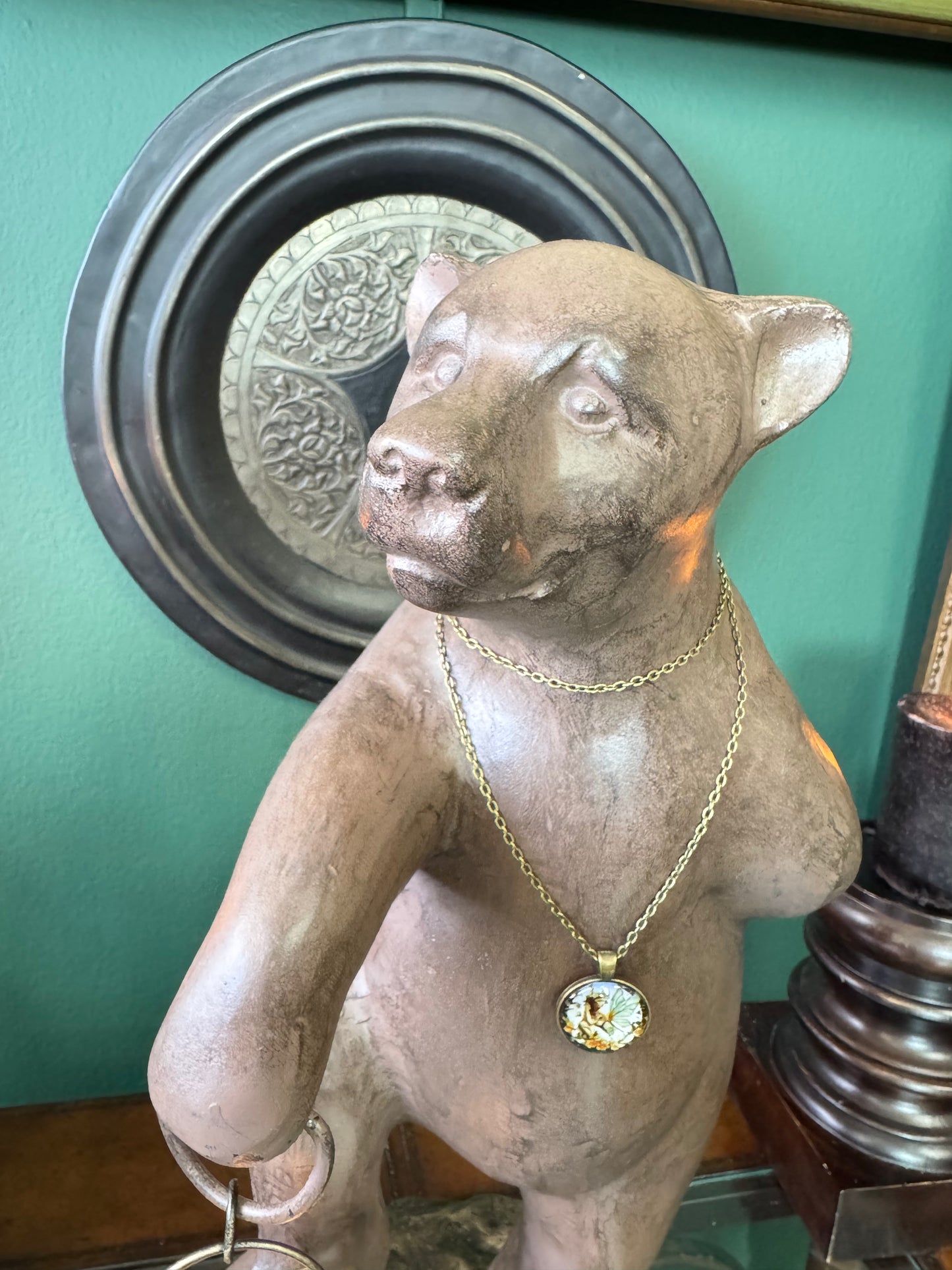 Large Cast Metal Bear Sculpture with Lantern – Rustic Decorative Figurine Tall 17.5"