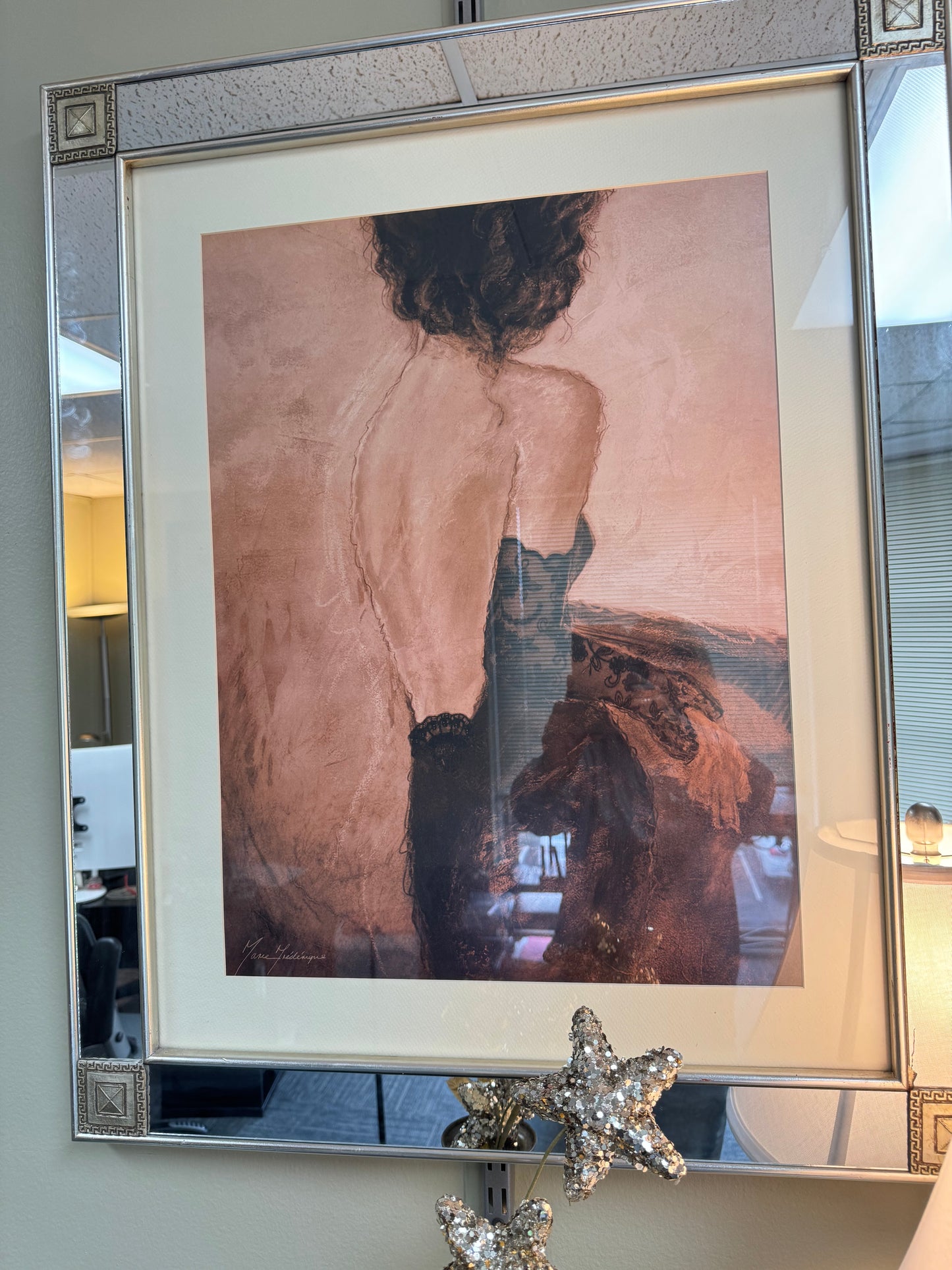 Framed Figure Art Print by Marc Frederique – Large Wall Art in Decorative Silver Frame, Contemporary Female Portrait