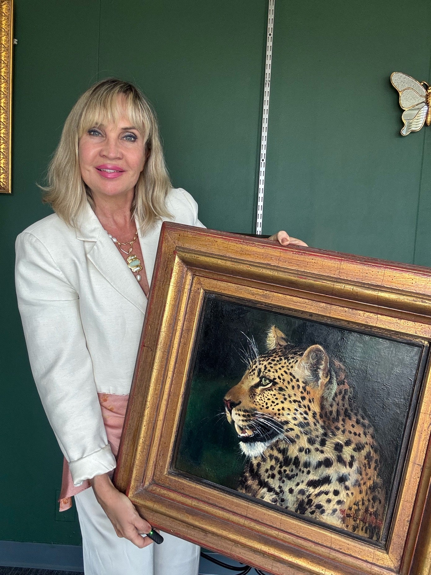 Original Signed South African Leopard Oil Painting in Ornate Gold Frame 26"x23"